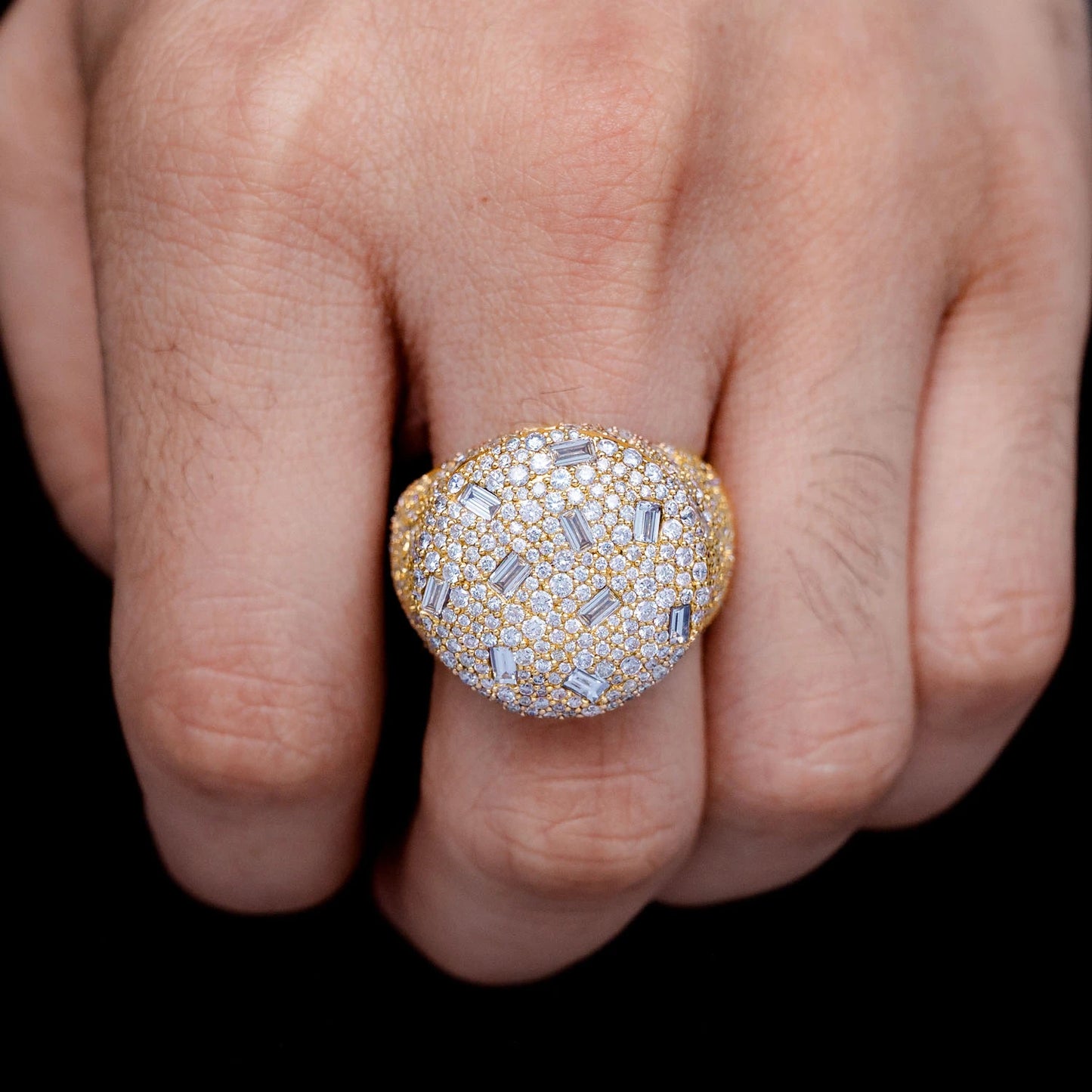 Round Gypsy Baguette Diamond Signet Ring