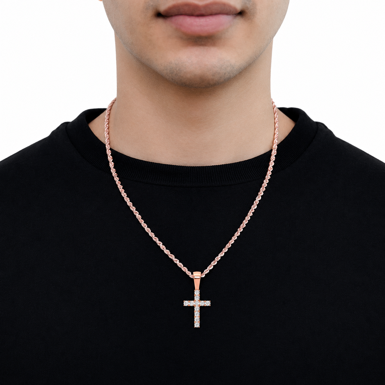 Miracle Diamond Cross in 14K rose gold, angled view