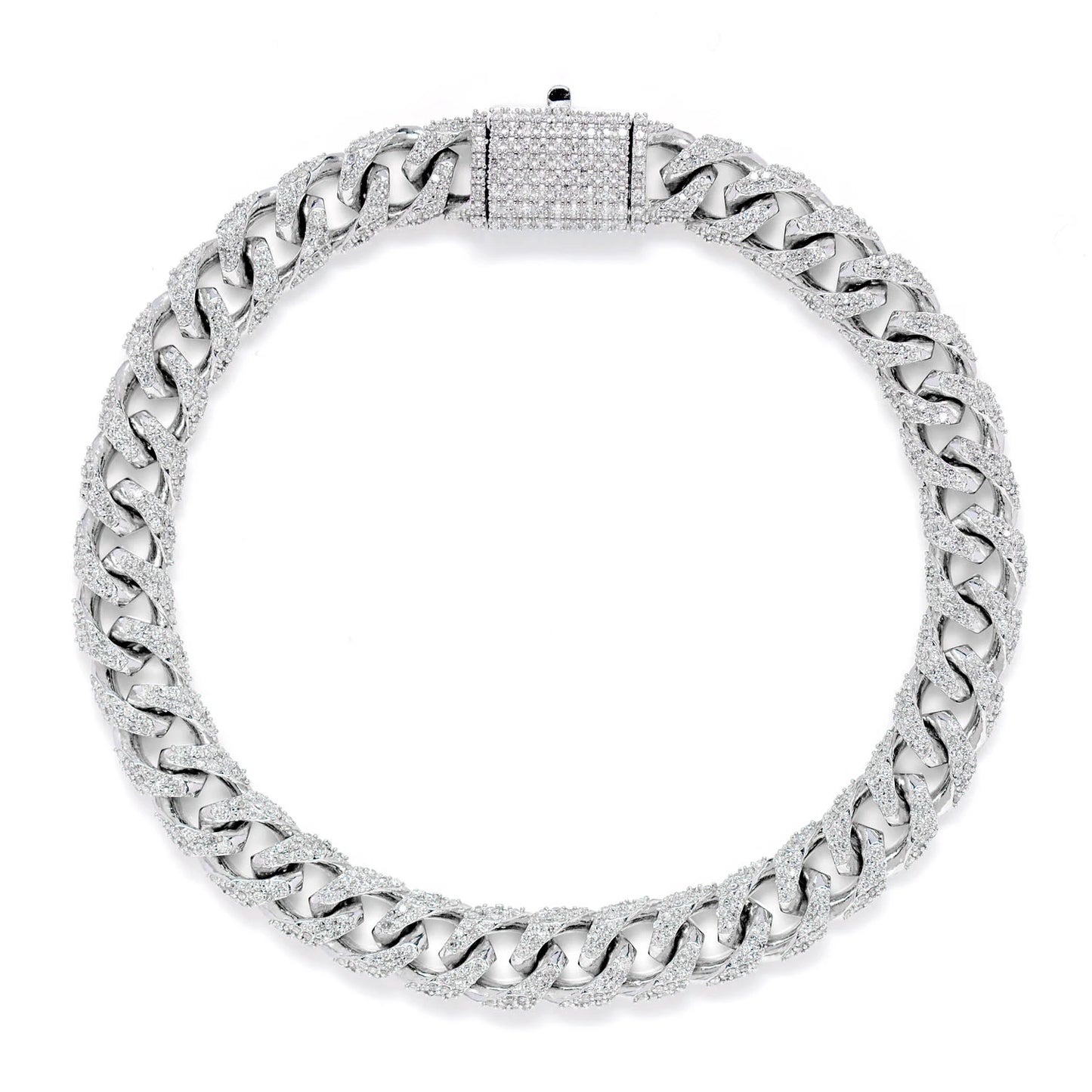 Sterling Silver 8mm Figaro Diamond Bracelet