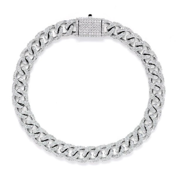 Sterling Silver 8mm Figaro Diamond Bracelet