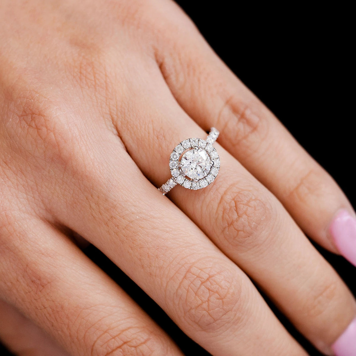 One Row Halo Diamond Engagement Ring