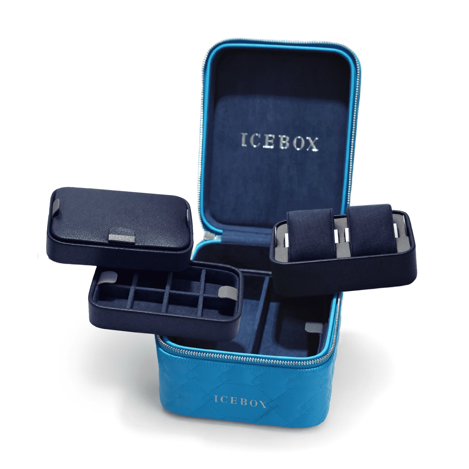 Icebox Medium Traveler Case in blue, 2-watch capacity, detail view 2
