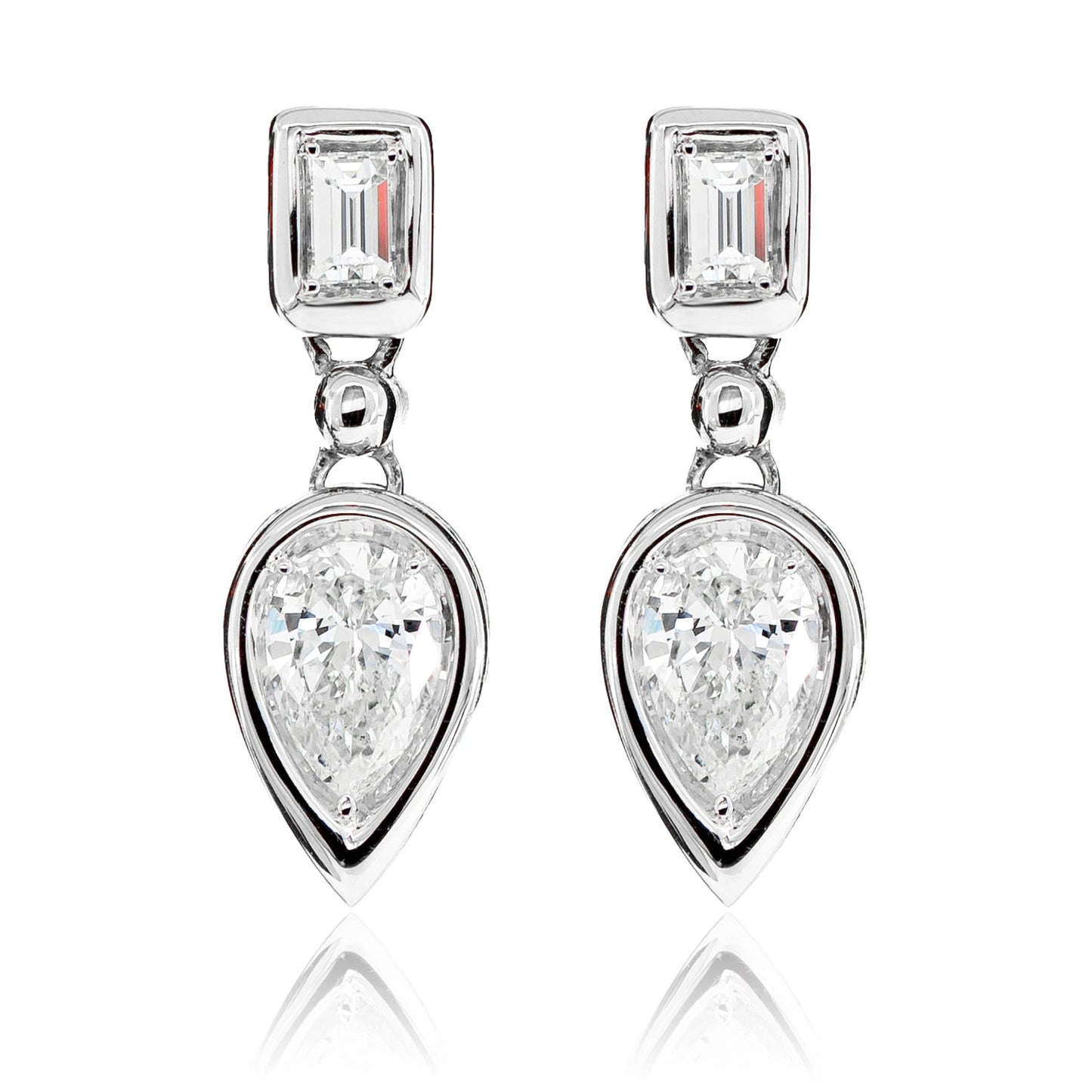 Diamond Dangling Pear Bezel Earrings