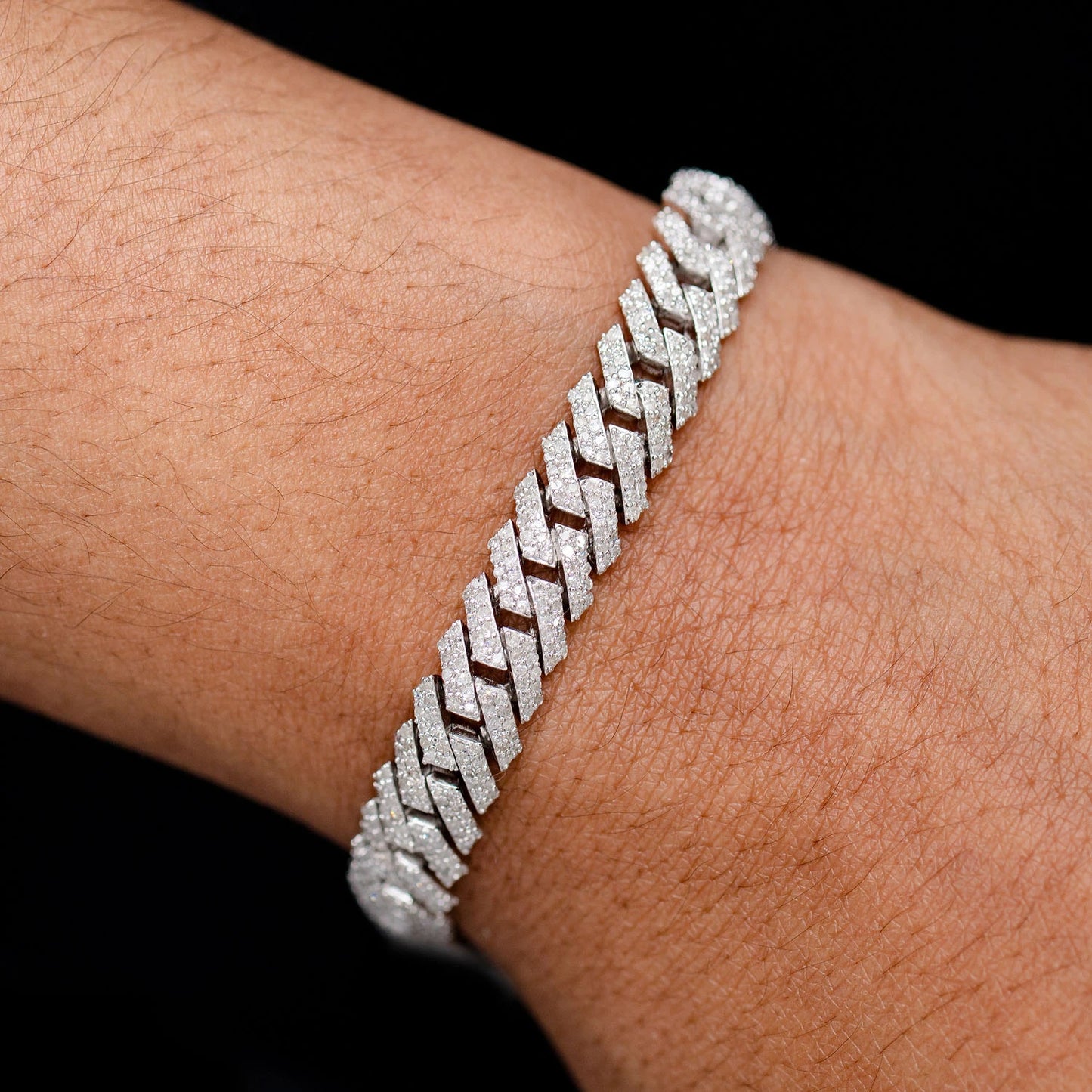 Sterling Silver 8mm Raised Miami Cuban Lab Diamond Bracelet