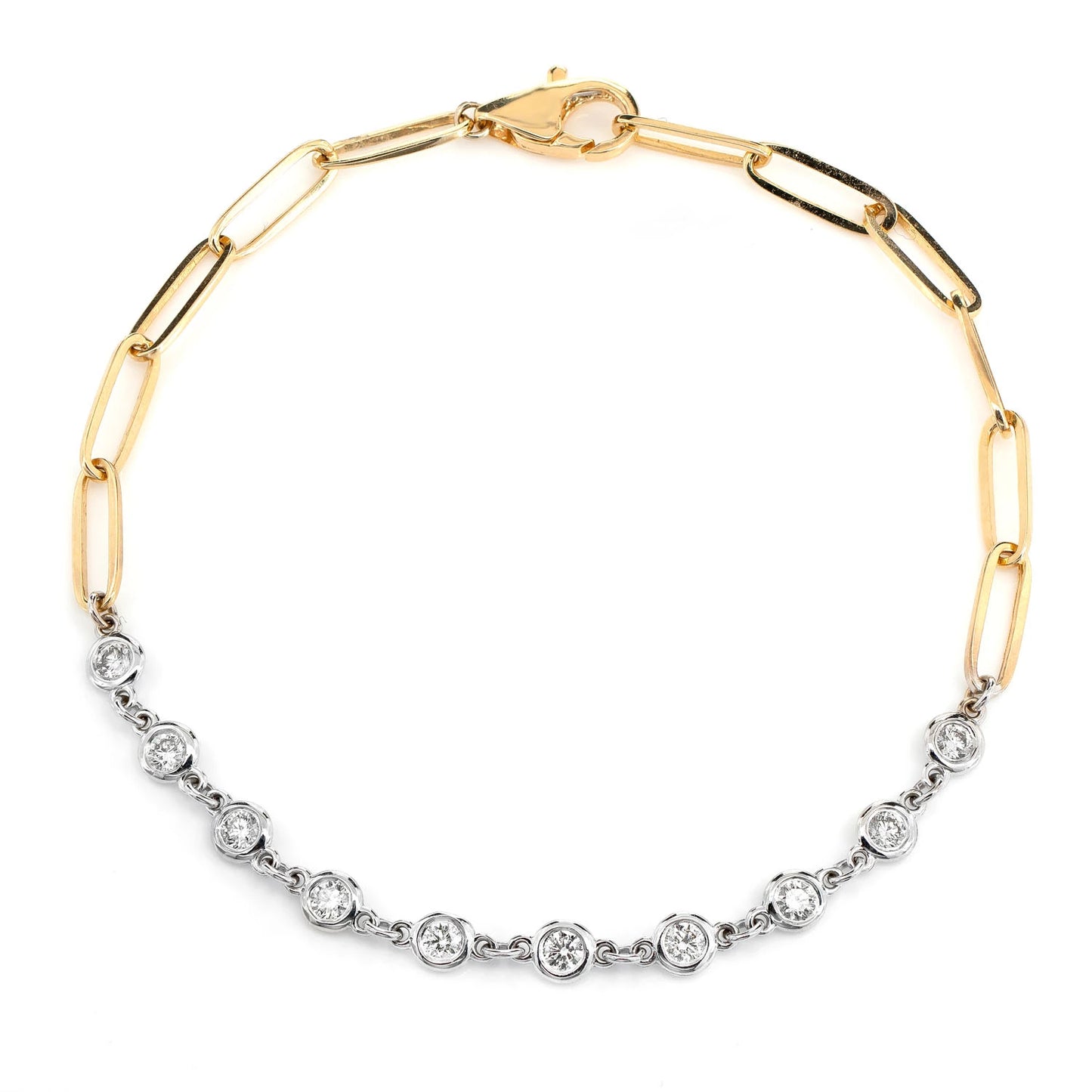 Elongated Bezel Rolo Diamond Bracelet in two-tone 14k gold, 0.50ctw, front view
