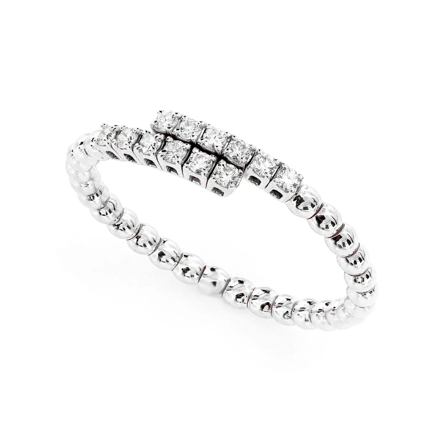 Beaded Bypass Diamond Flex Band in 14K white gold, detail view