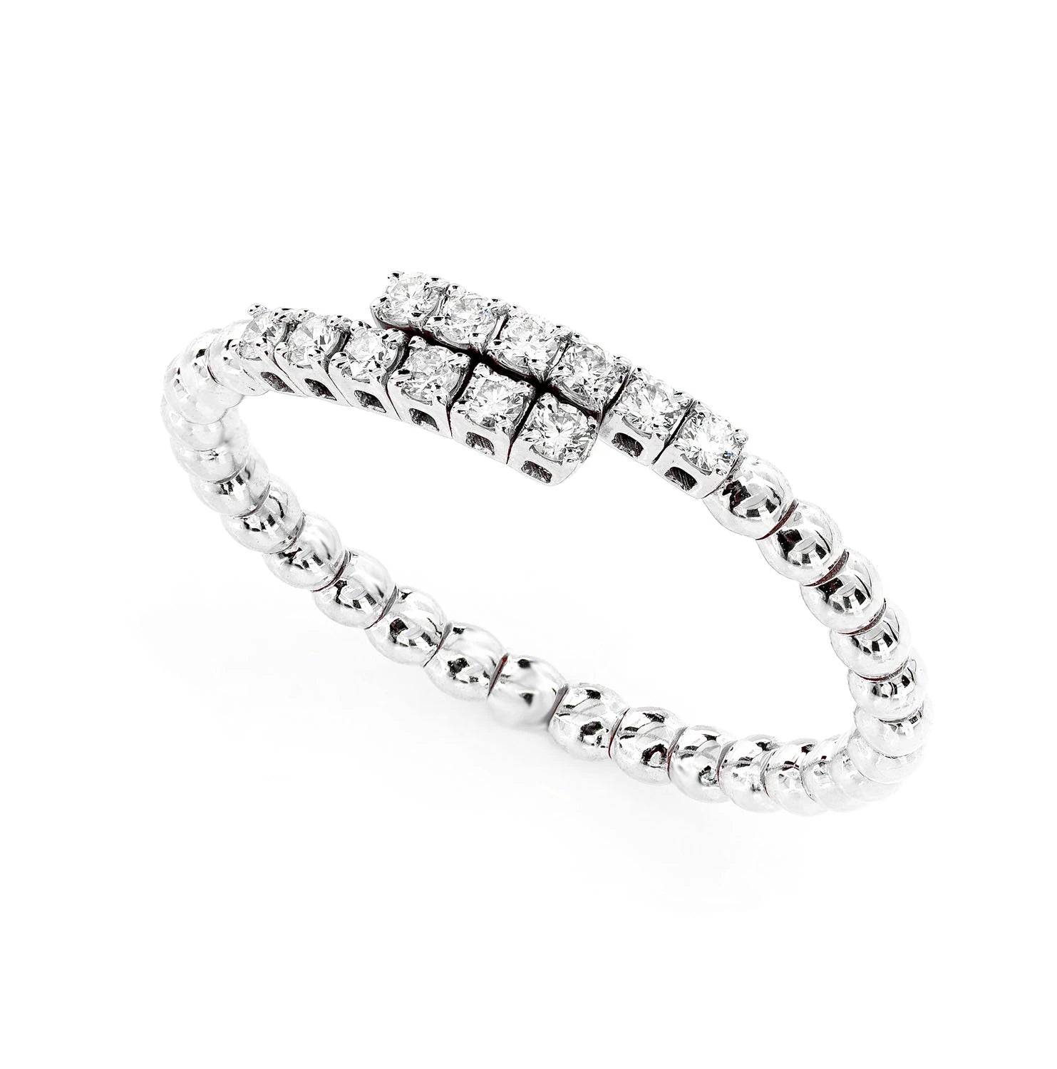 Beaded Bypass Diamond Flex Band in 14K white gold, detail view