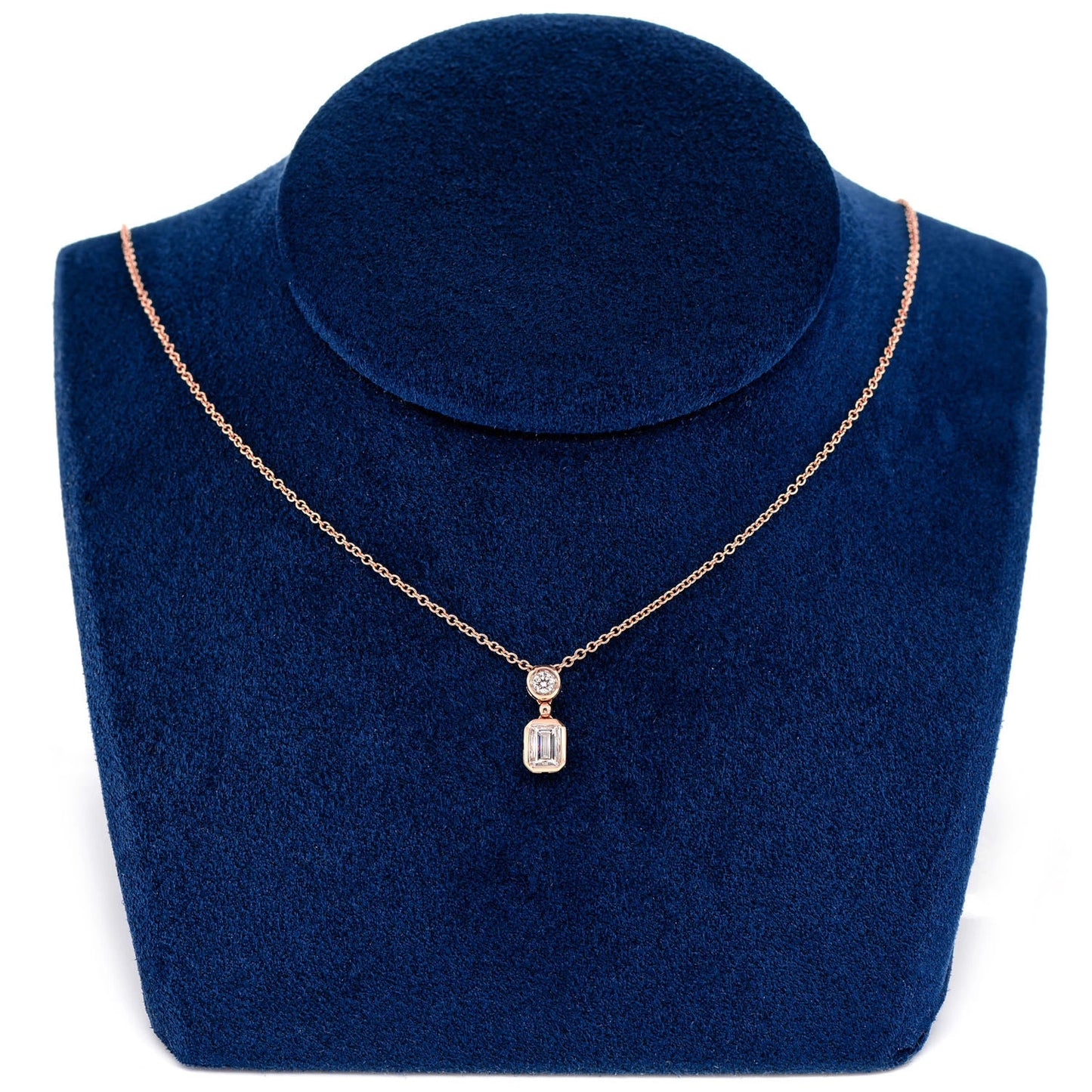 Baguette Solitaire Diamond Pendant in 14K rose gold, angled view