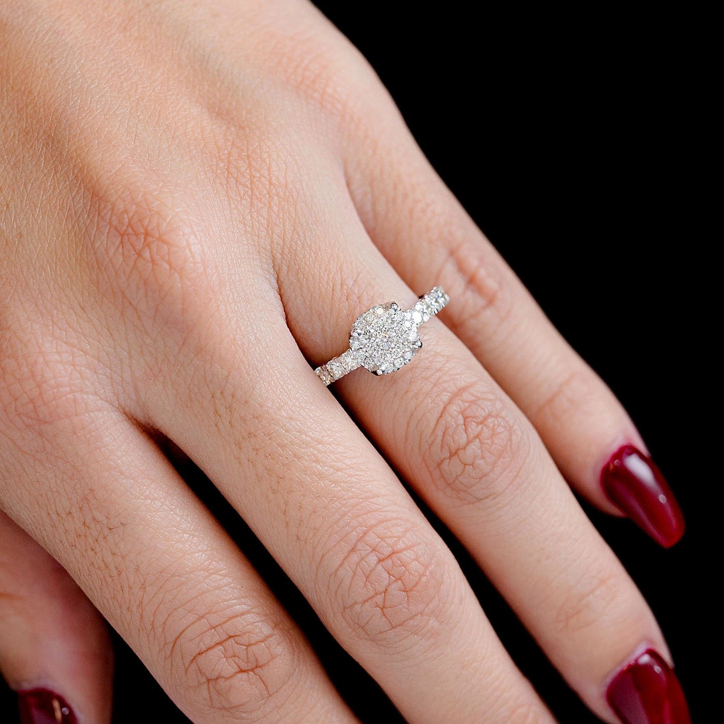 Square Cluster Halo Diamond Engagement Ring