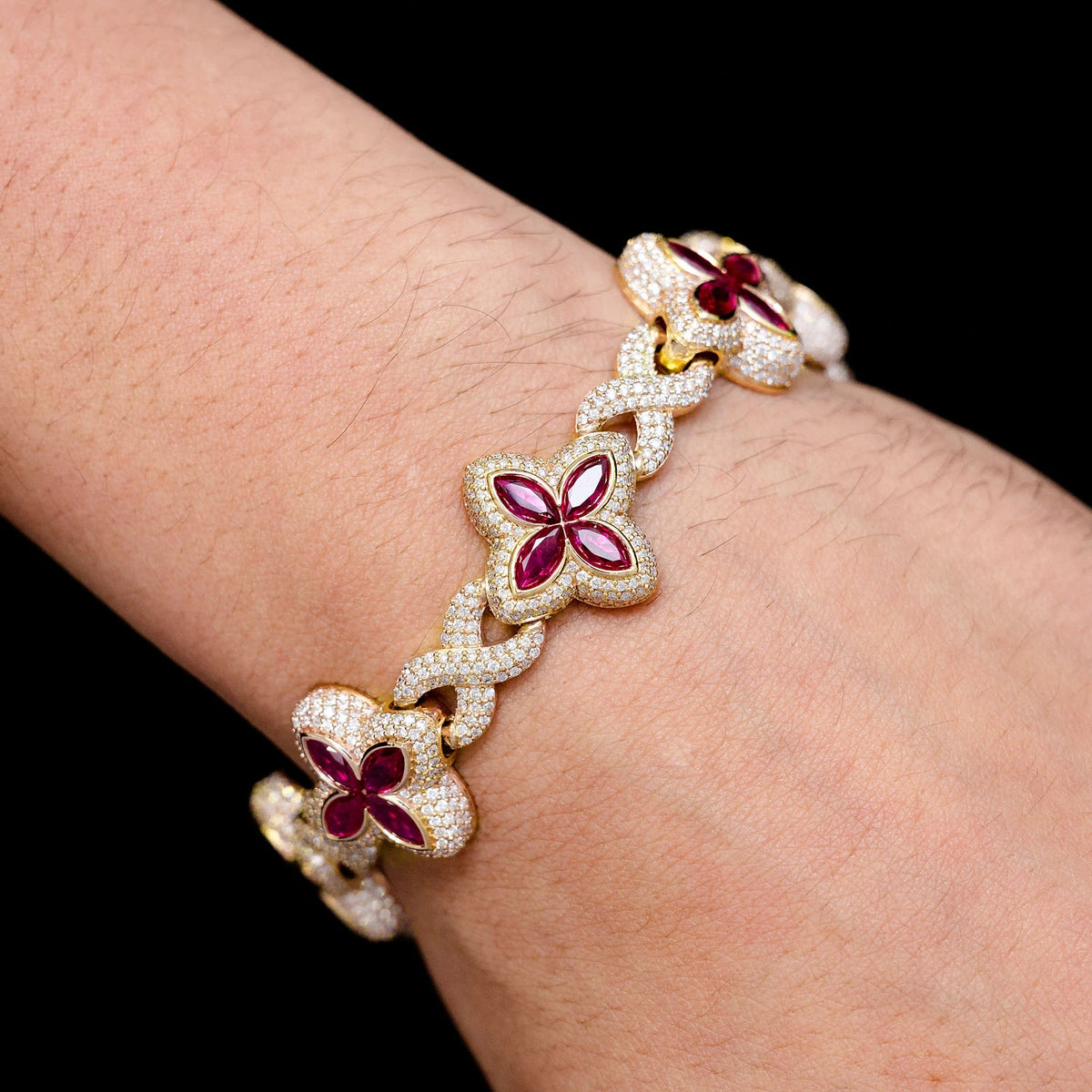 Ruby Diamond Marquise Flower Infinity Link Bracelet
