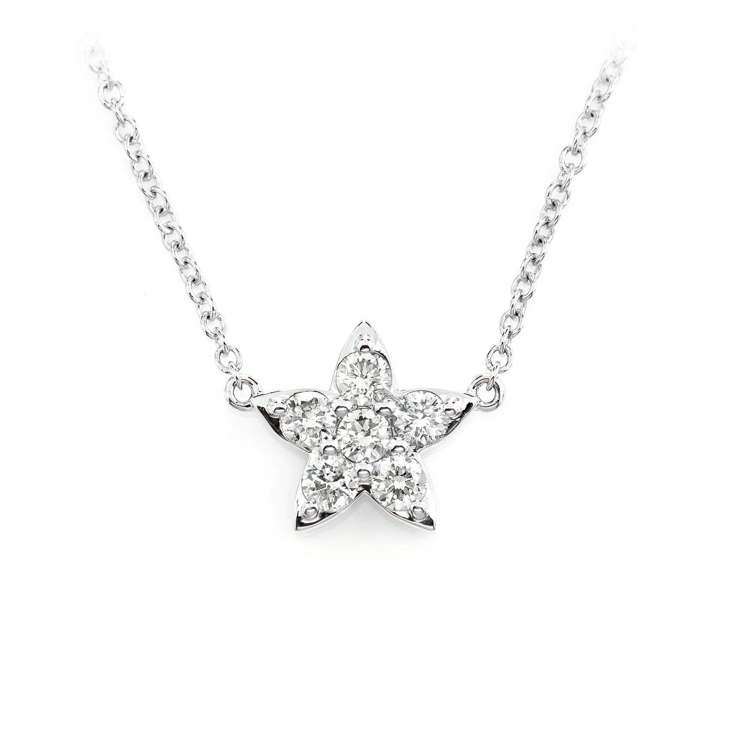 Diamond Star Necklace in 14K white gold, front view