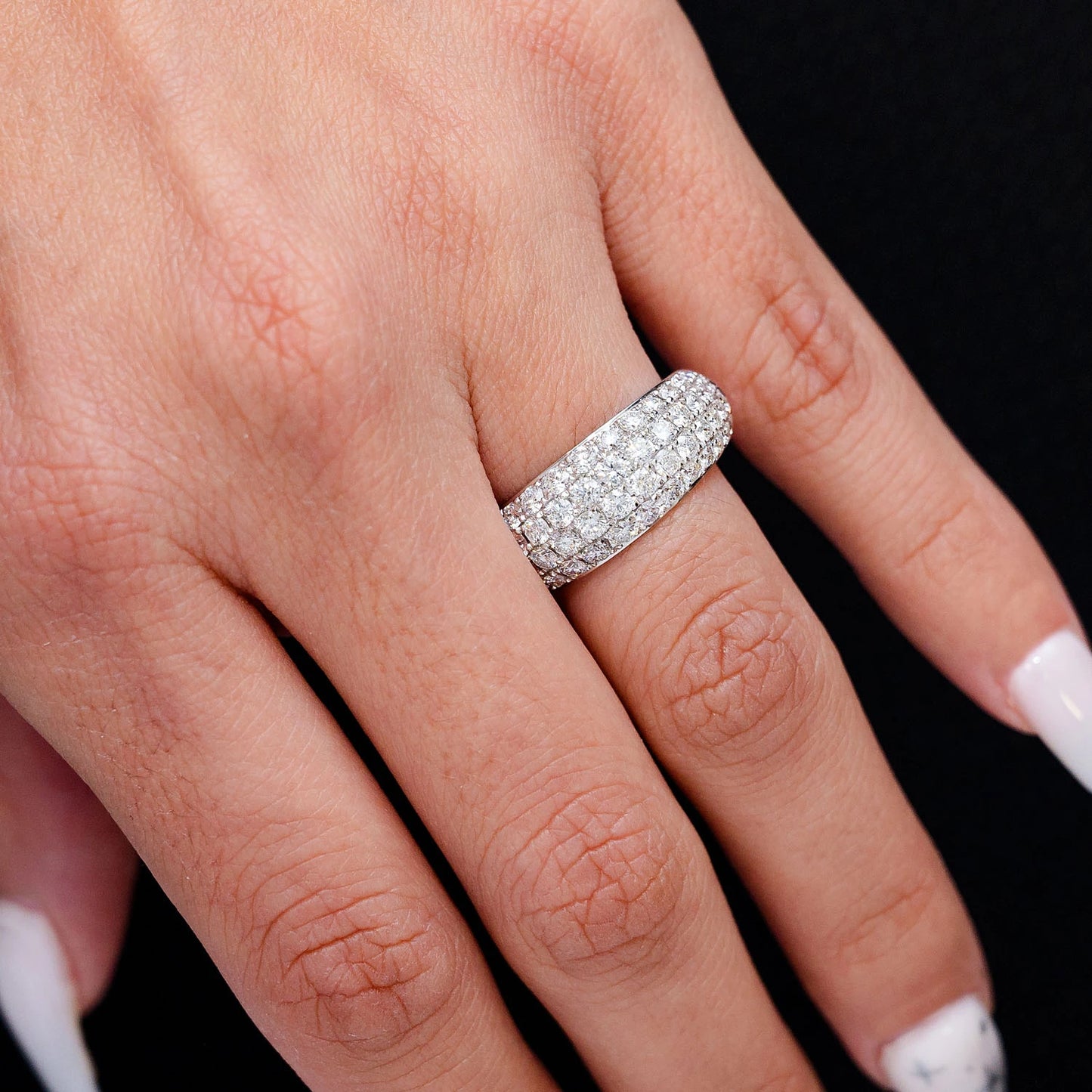 Four Row Bubbly Diamond Band Ring Platinum