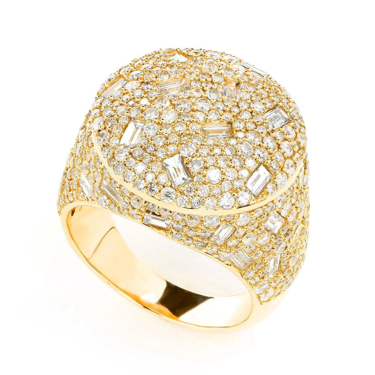 Round Gypsy Baguette Diamond Signet Ring
