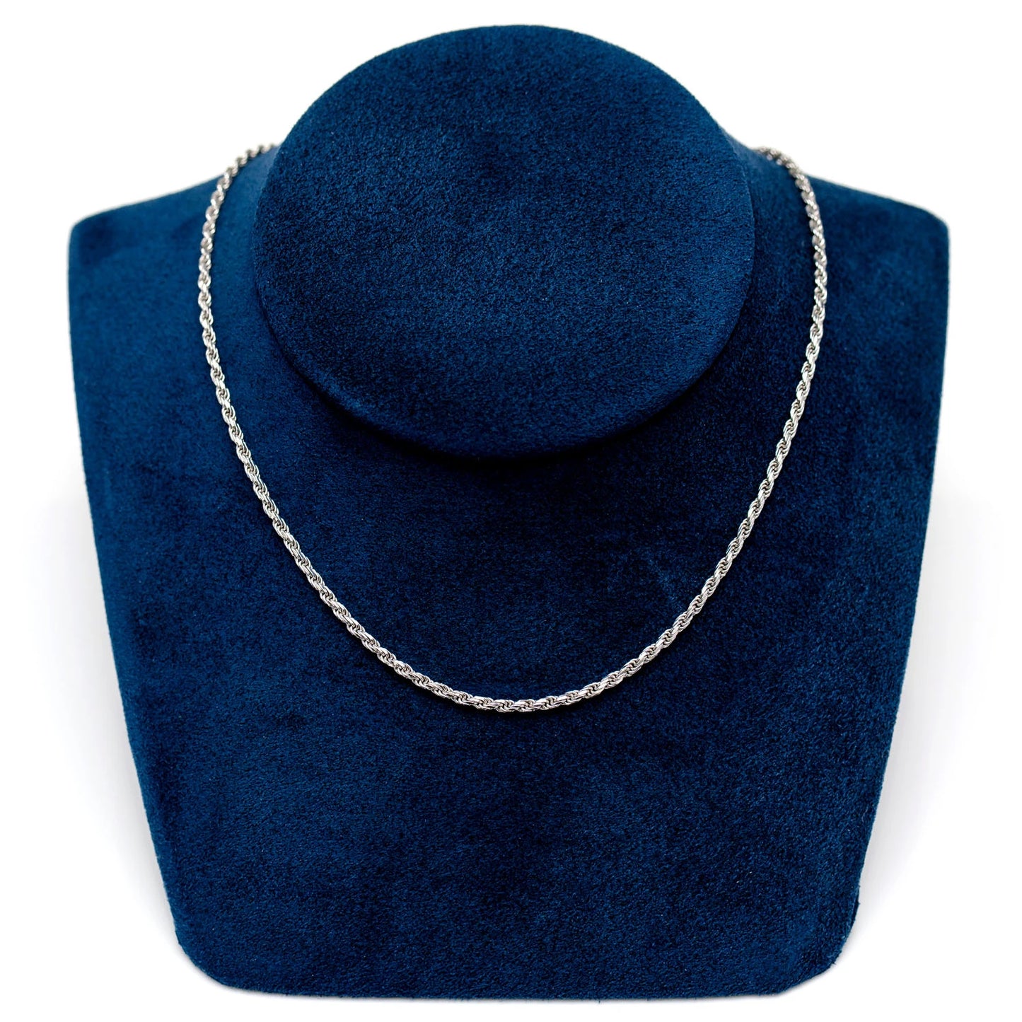 Sterling Silver Rope Chain in 925 sterling silver, 2.5mm width, angled view
