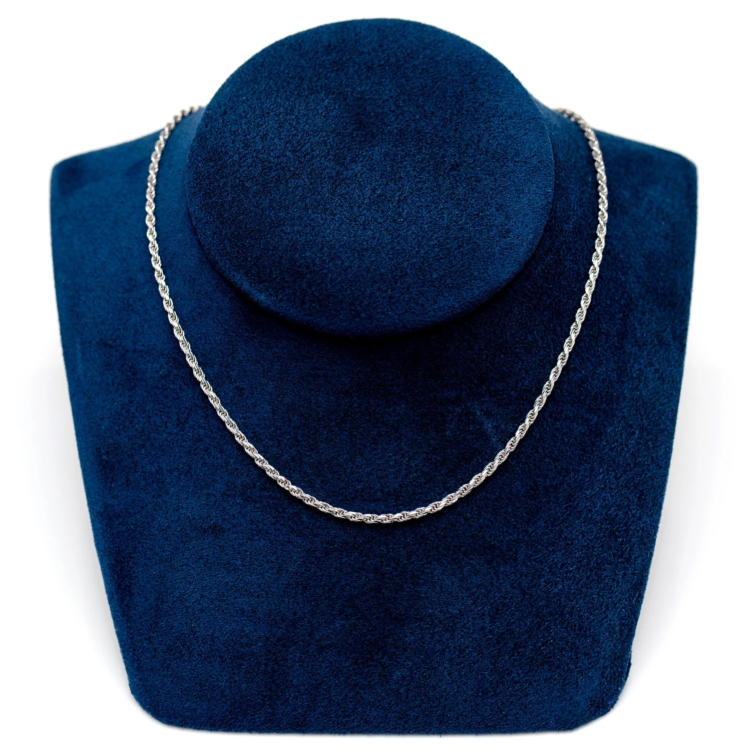 Sterling Silver Rope Chain in 925 sterling silver, 2.5mm width, angled view