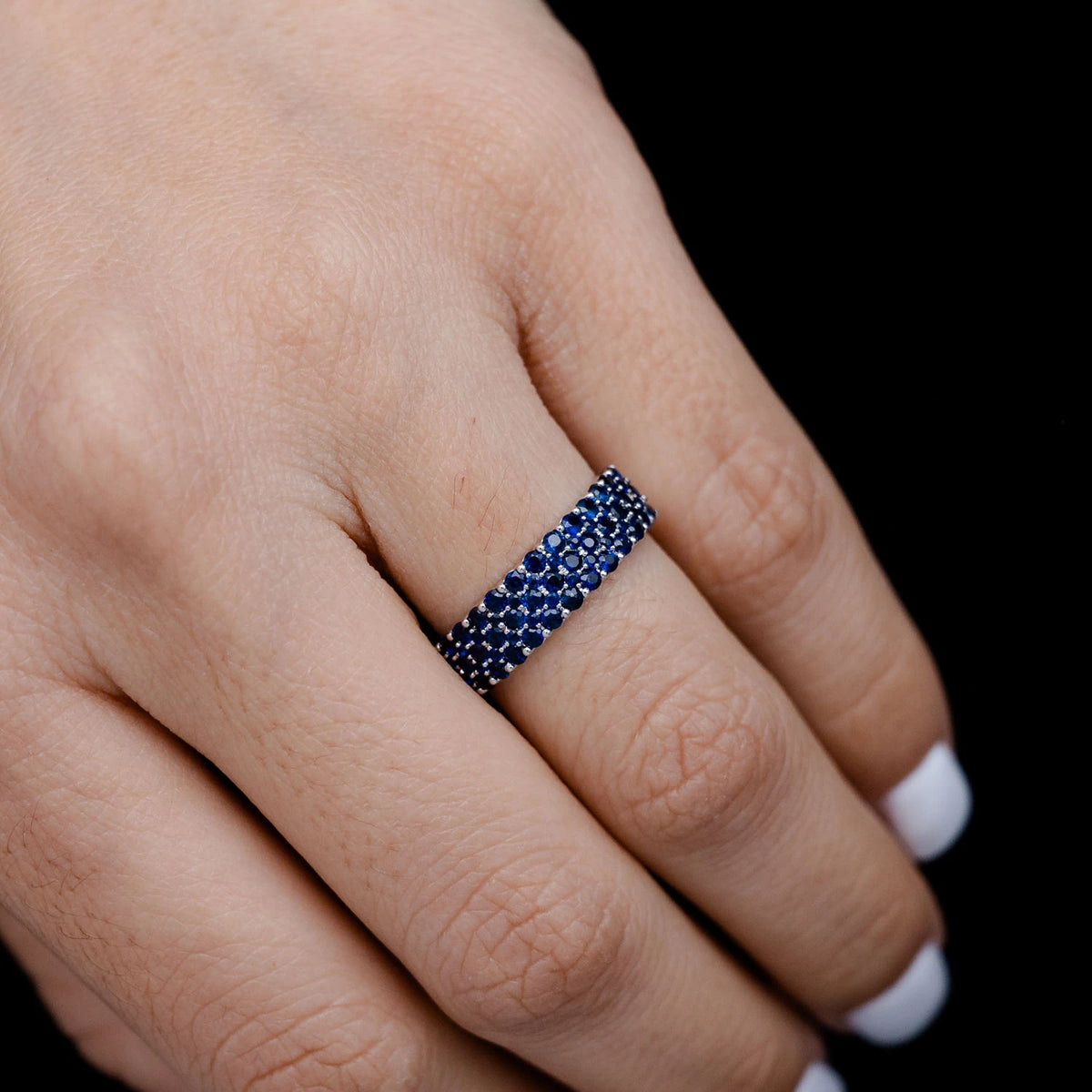 Three Row Sapphire Band Diamond Ring