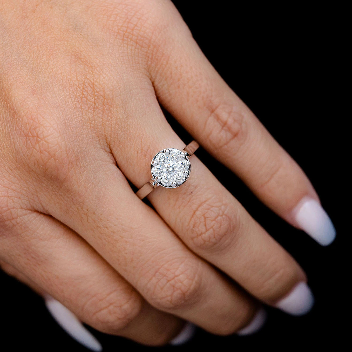 Cathedral Round Cluster Diamond Engagement Ring