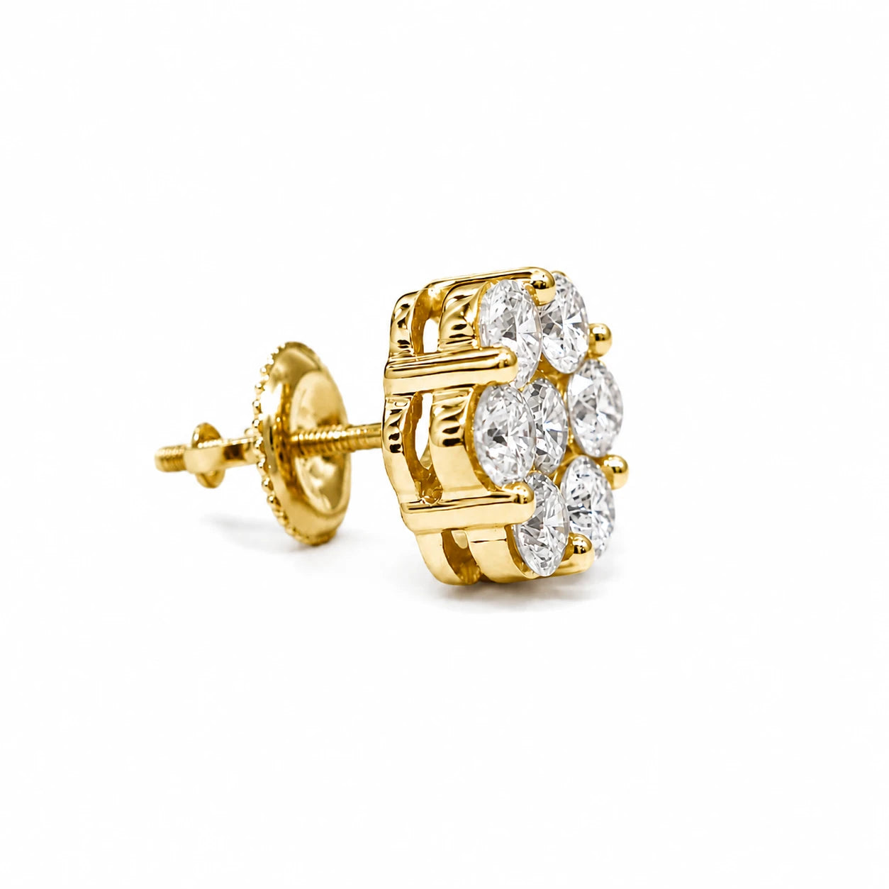 Flower Diamond Studs in 14K yellow gold, 2.00ctw, side view