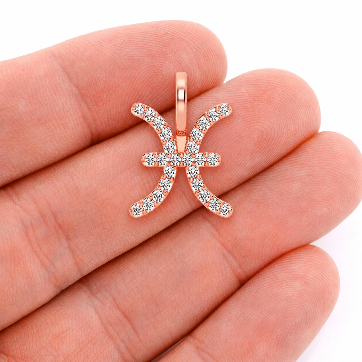 Astrology Zodiac Diamond Pendant in 14K white gold, Pisces design, angled view