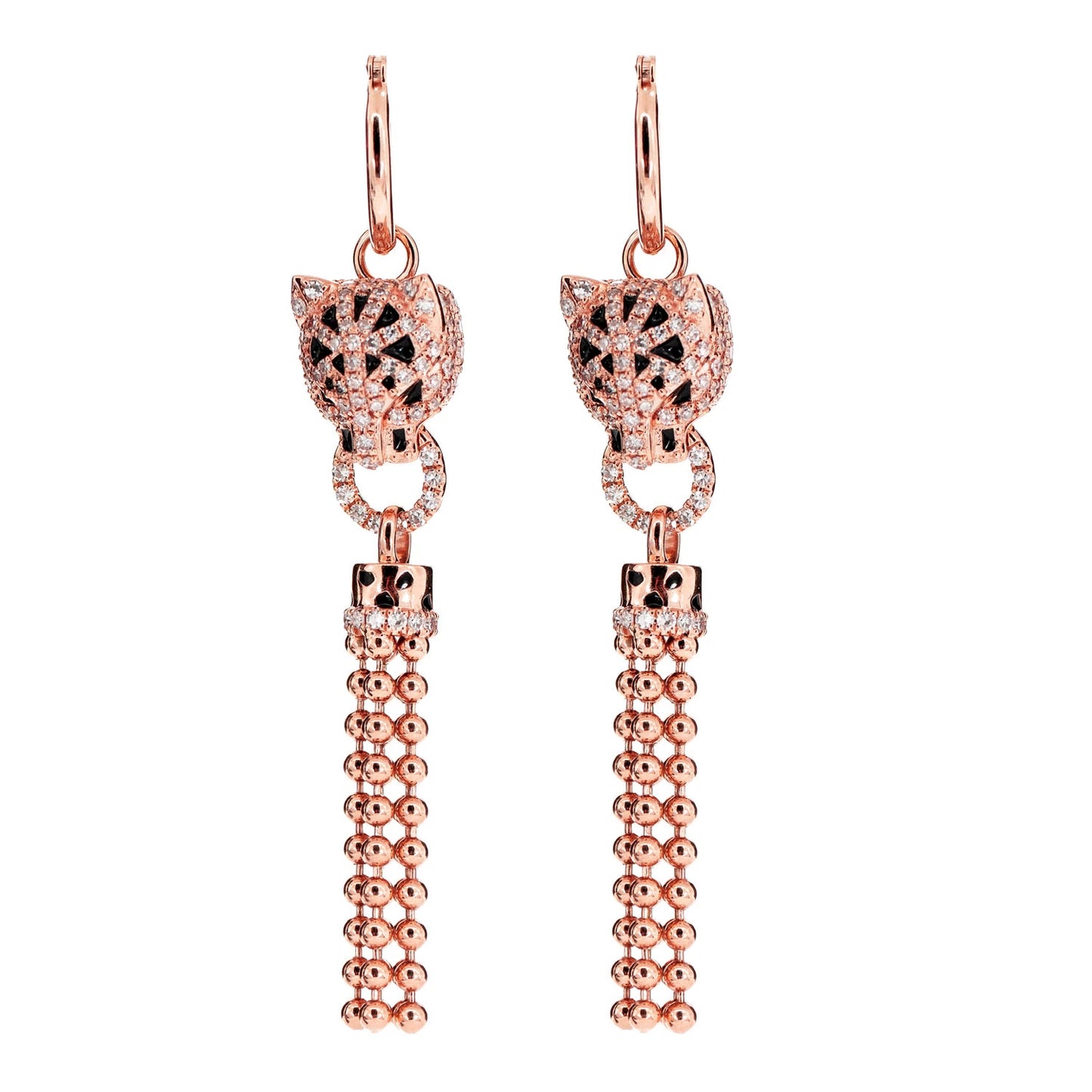 Dangling Leopard Tassel Diamond Hoop Earrings