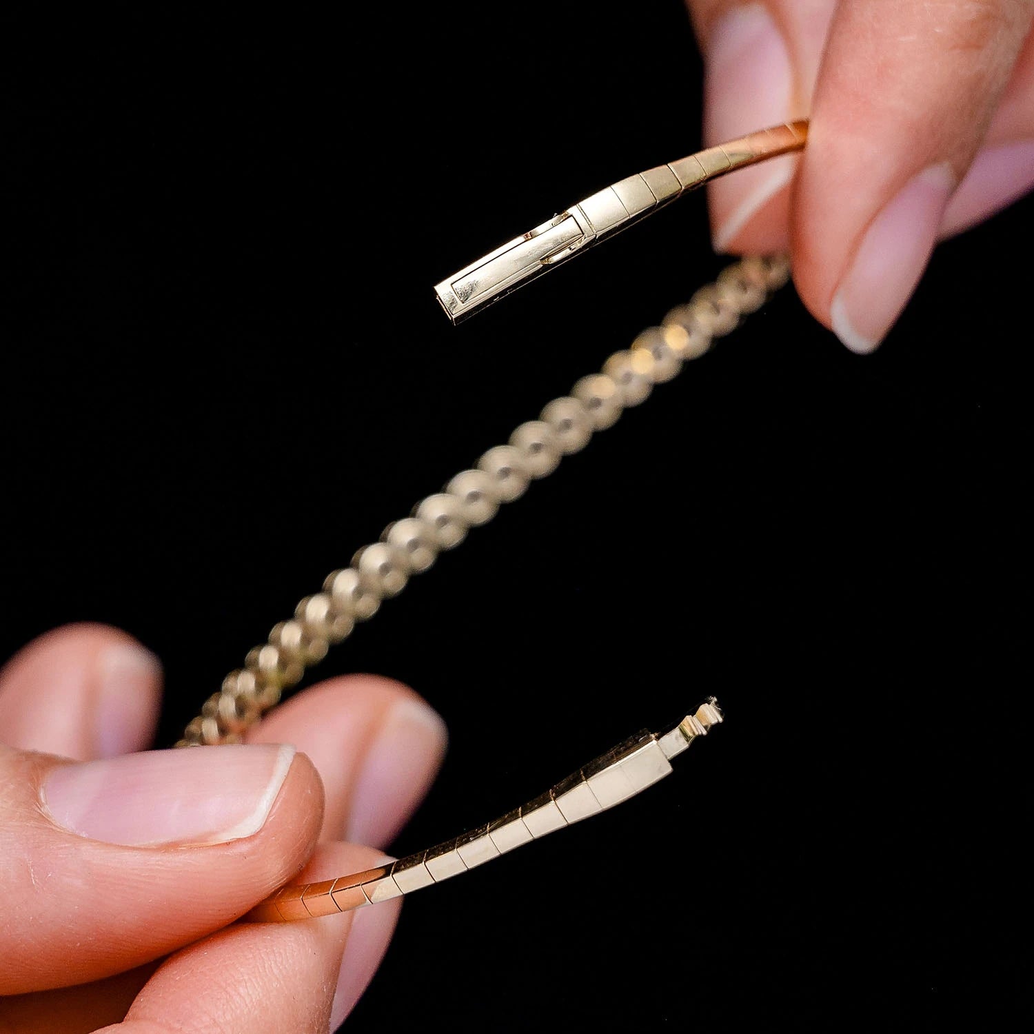 Milgrain Diamond Flex Bangle Bracelet in 14K yellow gold, alternate view