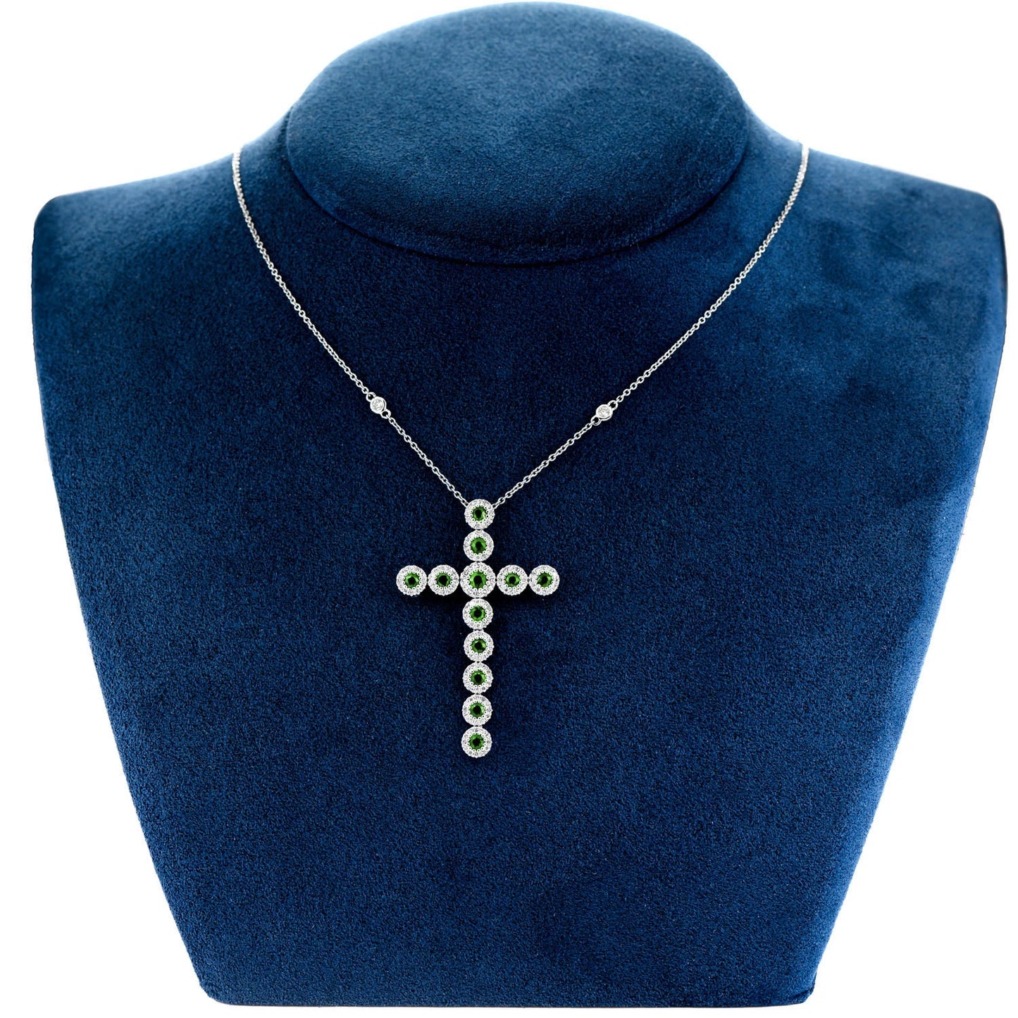 Emerald and Diamond Halo Cross Necklace