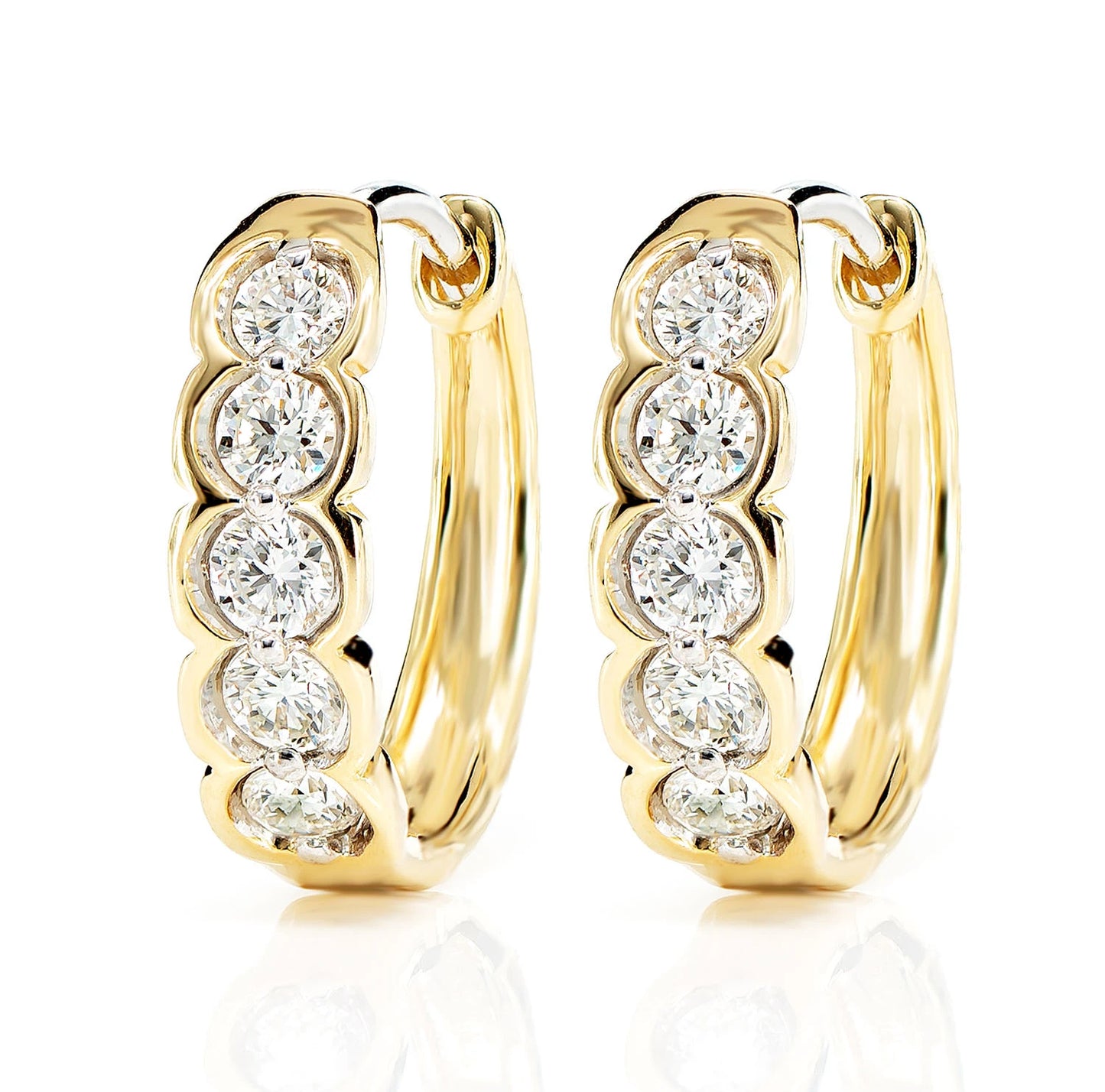Diamond Round Caterpillar Hoop Earrings
