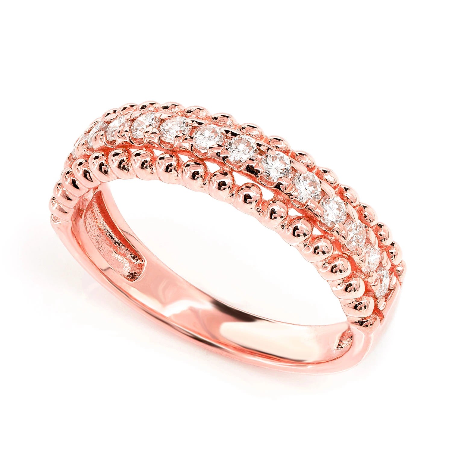 Beaded Border Diamond Band in 14K rose gold, detail view