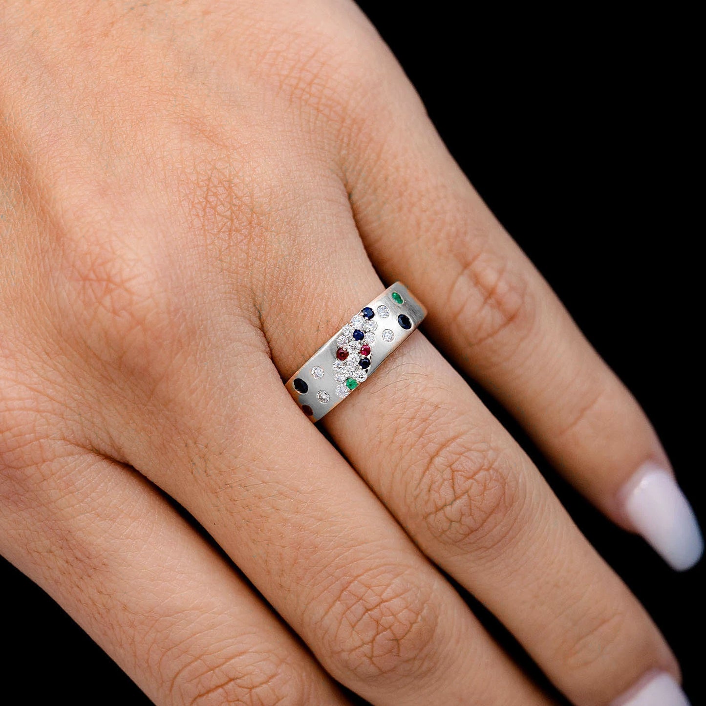 Scattered Cluster Multi Gem and Diamond Band Ring