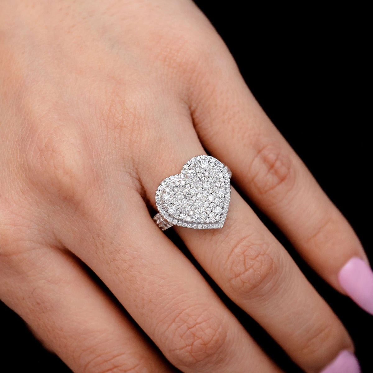 Two Layer Diamond Heart Cocktail Ring