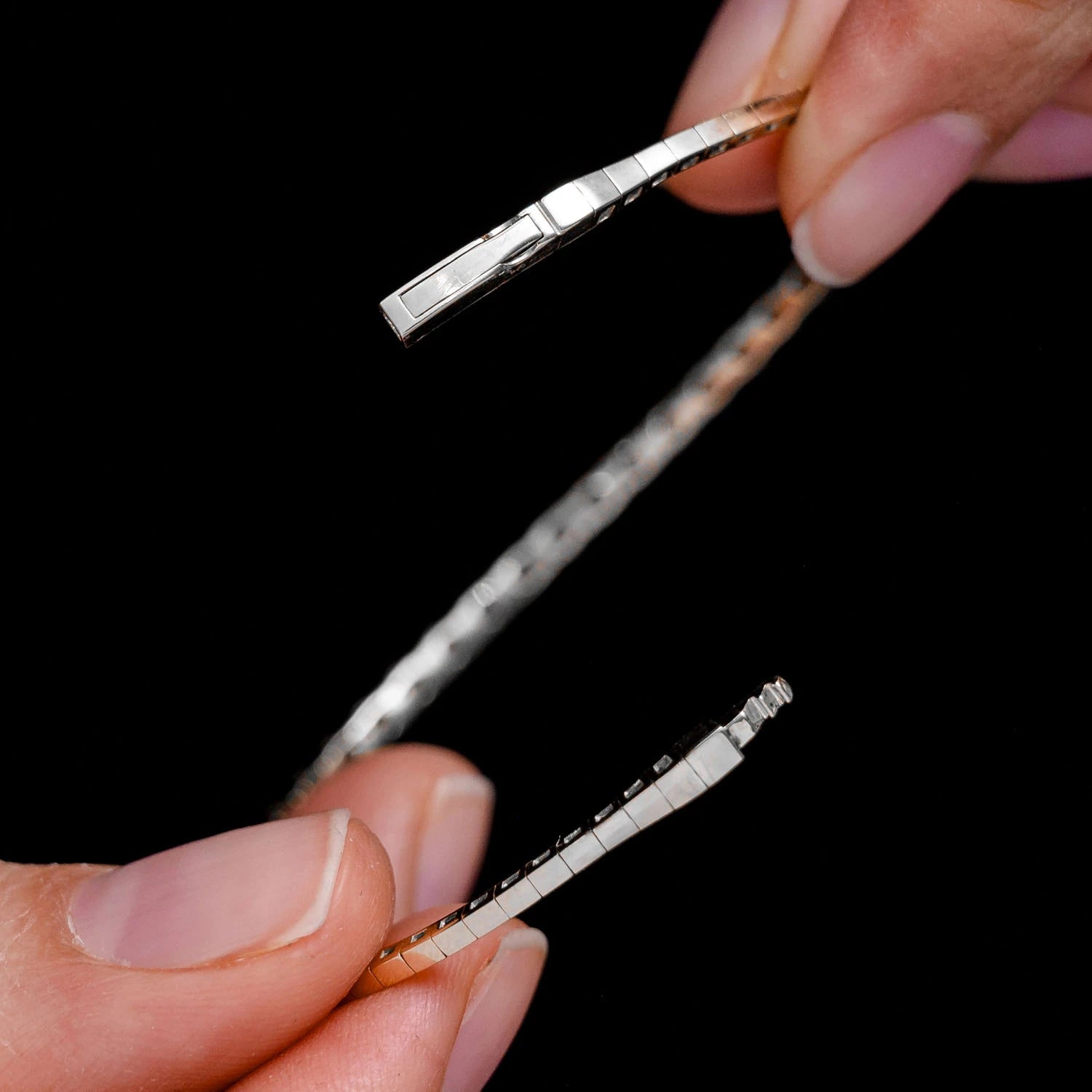 Pointed Square Diamond Flex Bangle Bracelet in 14K white gold, alternate view