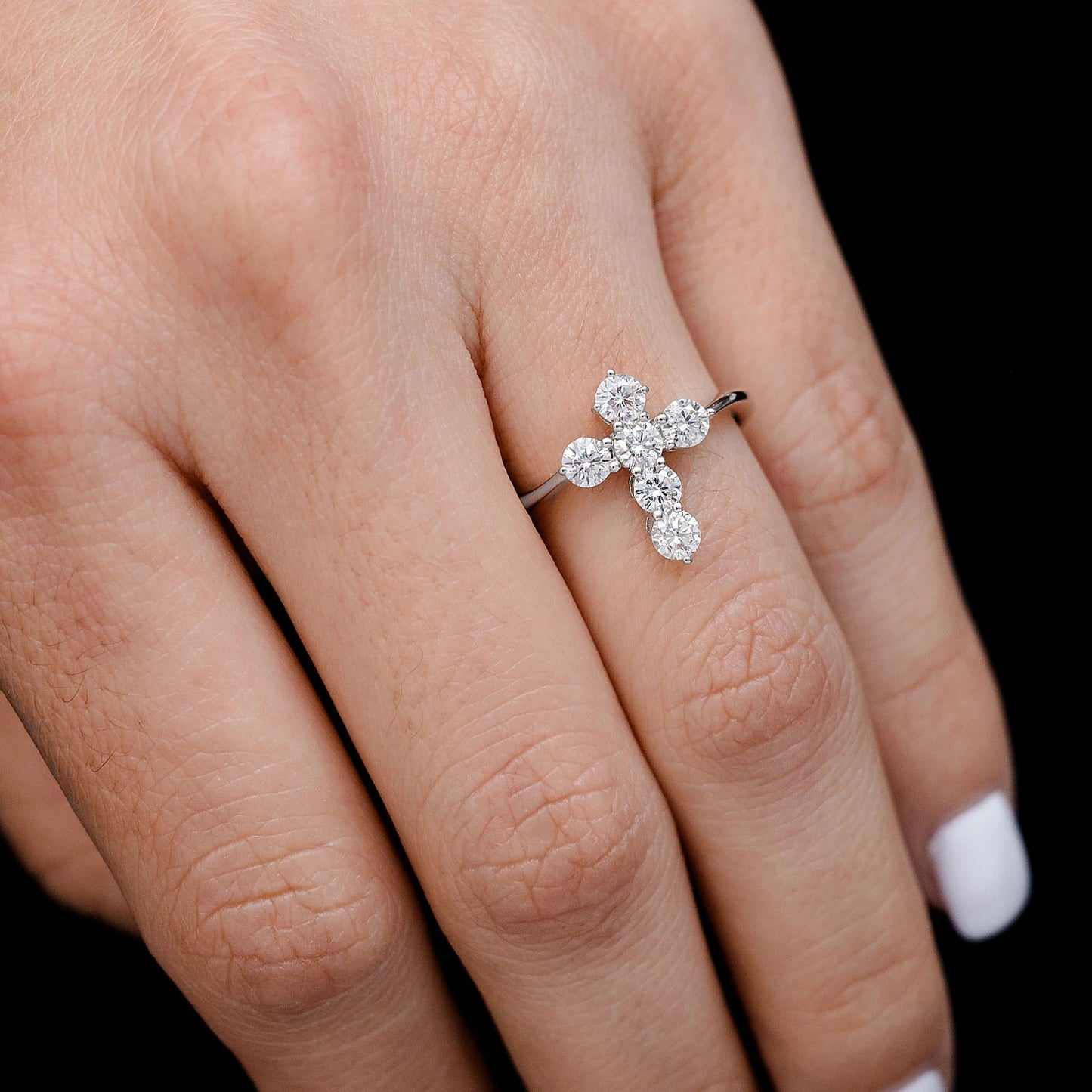 Pointed Cross Diamond Ring in 14K white gold, alternate view