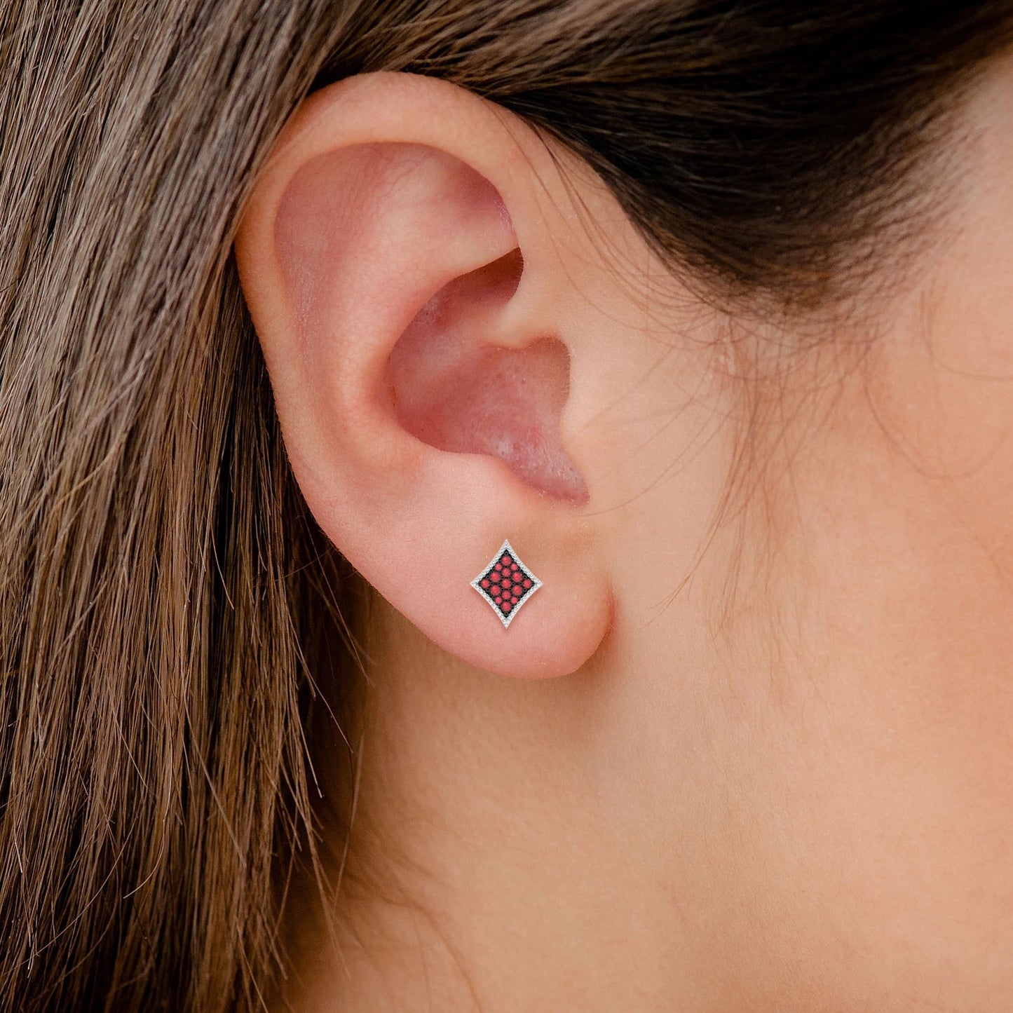 Diamond Playing Card Ruby Stud Earrings