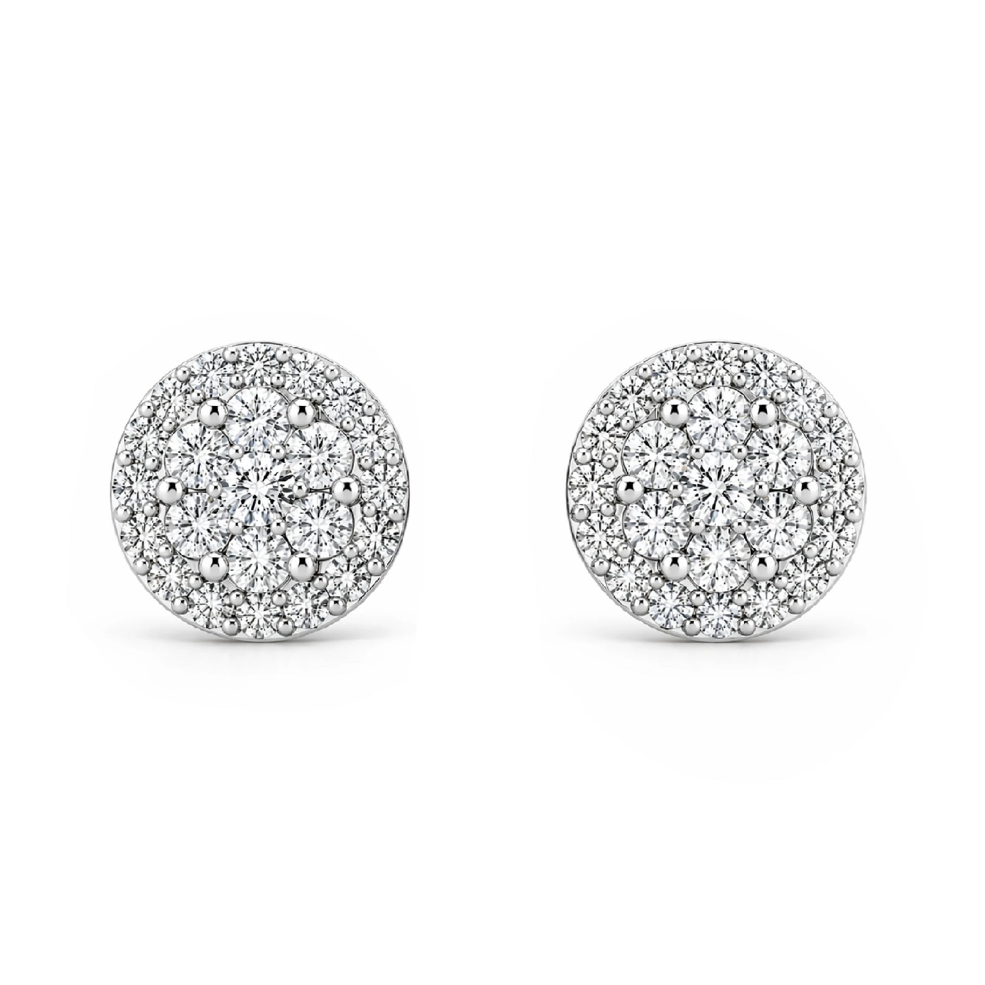 Halo Flower Diamond Studs in 14K white gold, 1.00ctw, front view