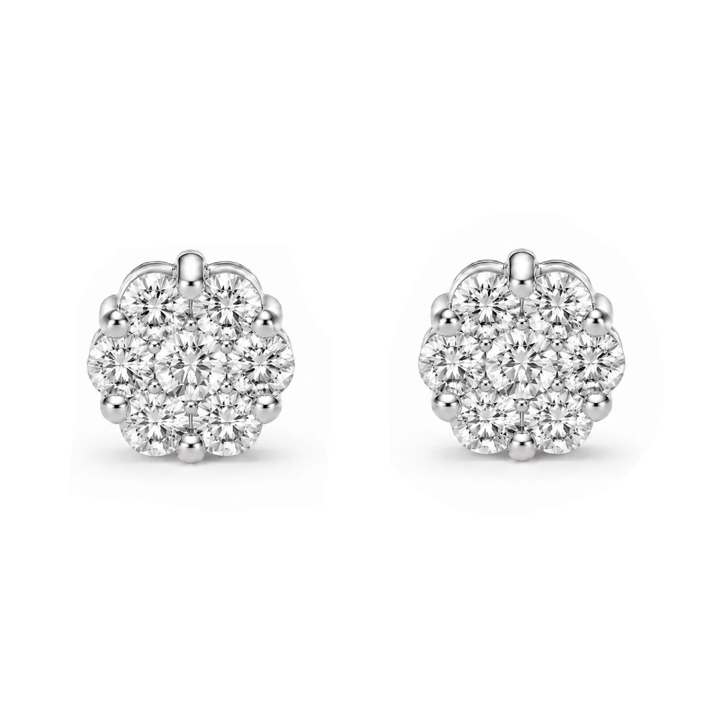 Flower Diamond Studs in 14K white gold, 0.50ctw, front view
