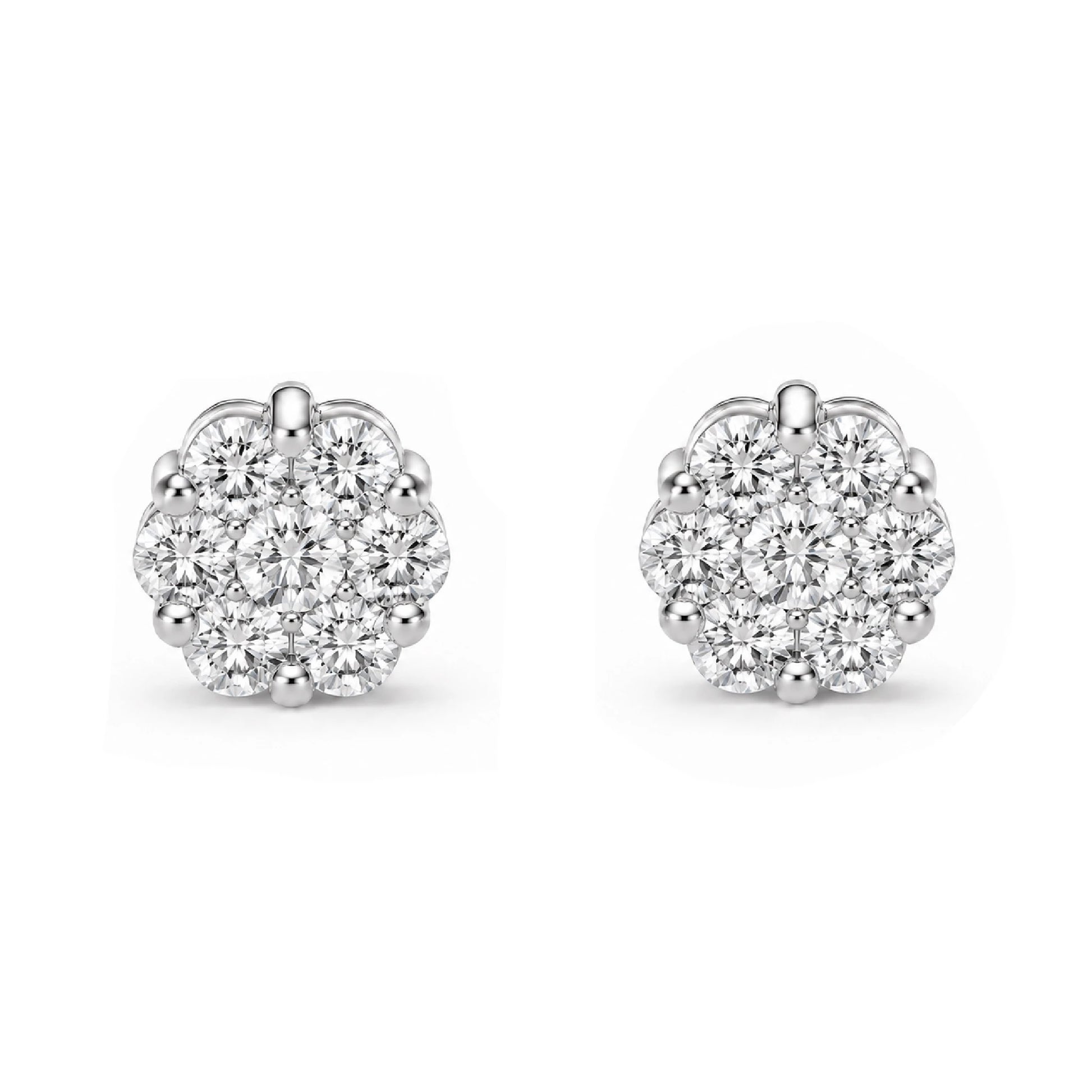 Flower Diamond Studs in 14K white gold, 0.50ctw, front view