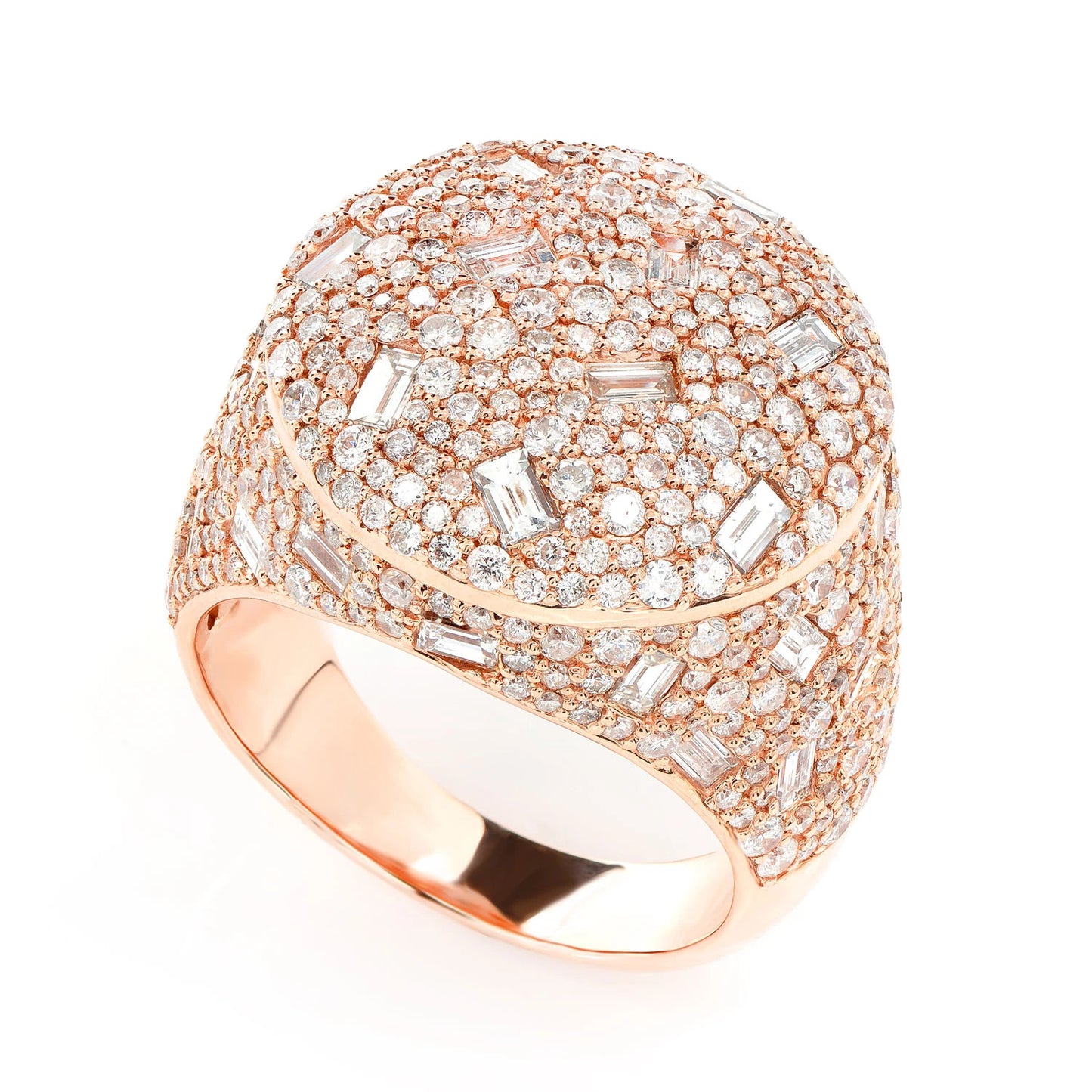 Round Gypsy Baguette Diamond Signet Ring