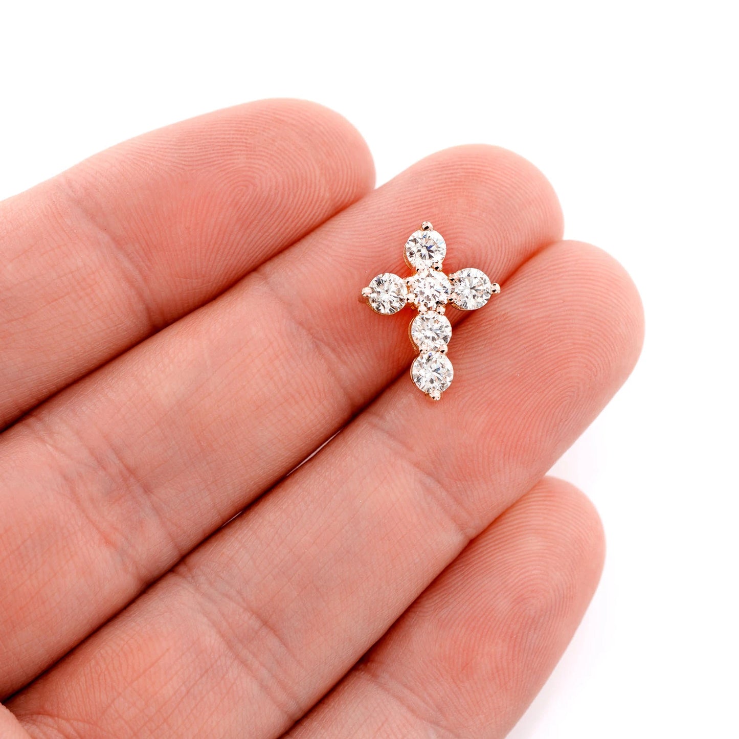 Hidden Bail Cross Pendant in 14K rose gold, angled view