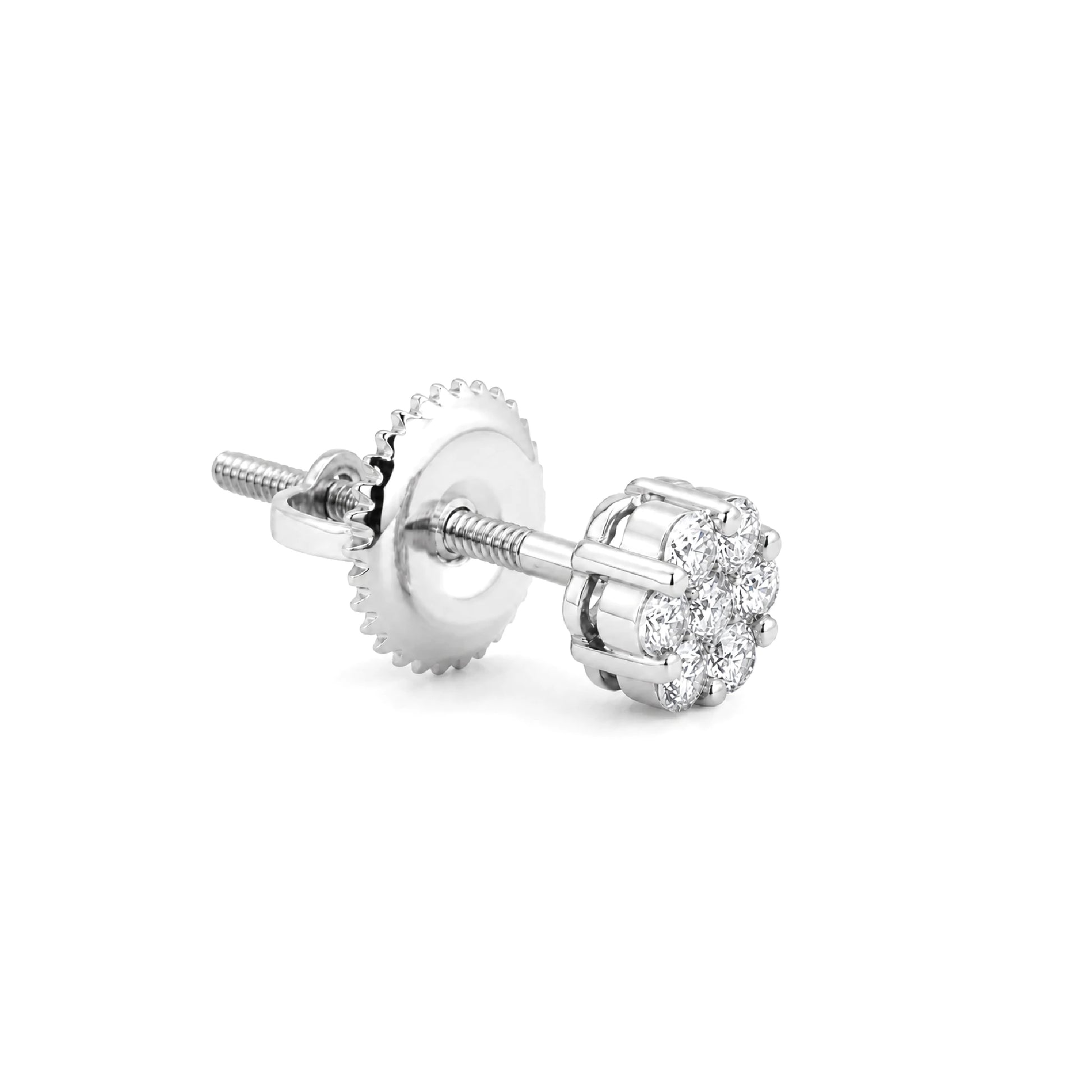 Flower Diamond Studs in 14K white gold, 0.25ctw, angled view