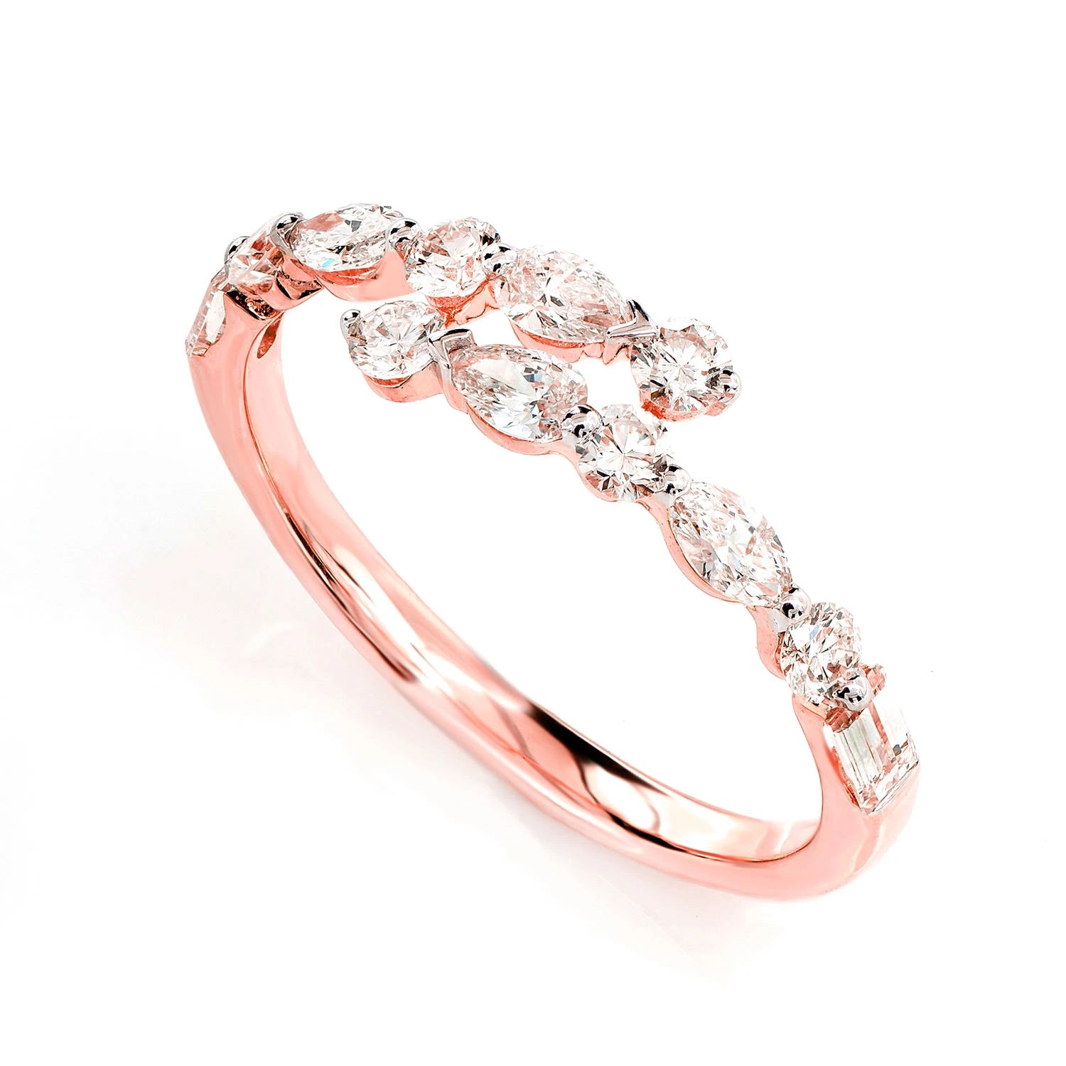 Multi-Shape Diamond Bypass Band in 14K rose gold, alternate view 2