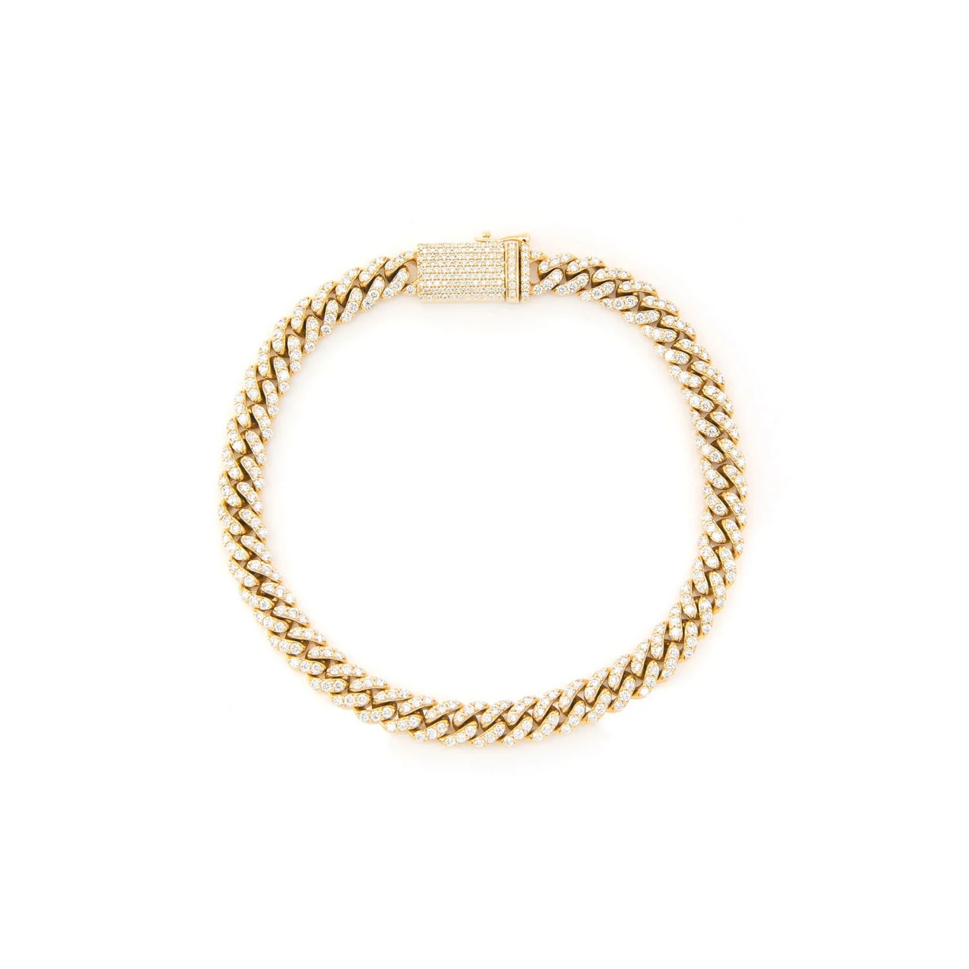 Miami Cuban Diamond Bracelet in 14K yellow gold, 4mm /1.50ctw width, front view