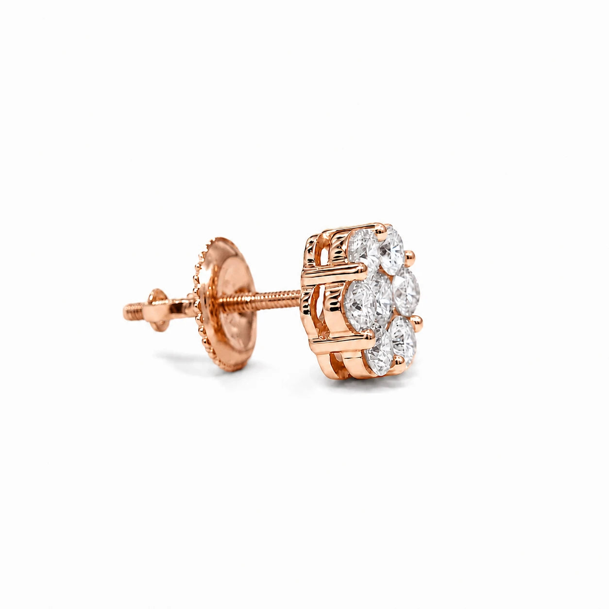 Flower Diamond Studs in 14K rose gold, 1.00ctw, angled view