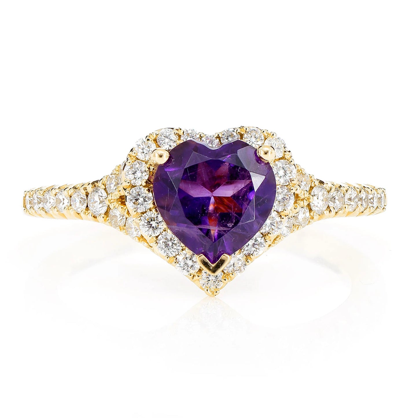 Heart Amethyst and Diamond Halo Ring