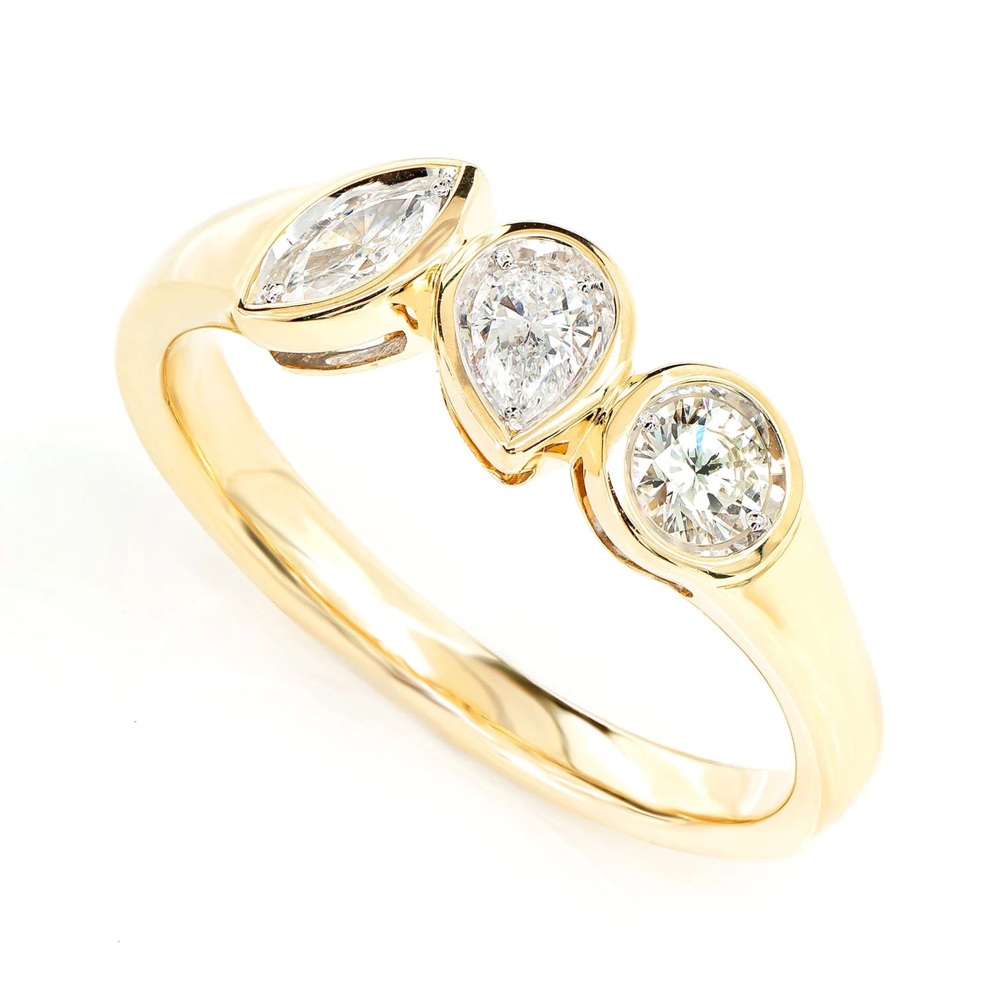 Multi-Shape Bezel Trio Diamond Band in 14K rose gold, alternate view 6