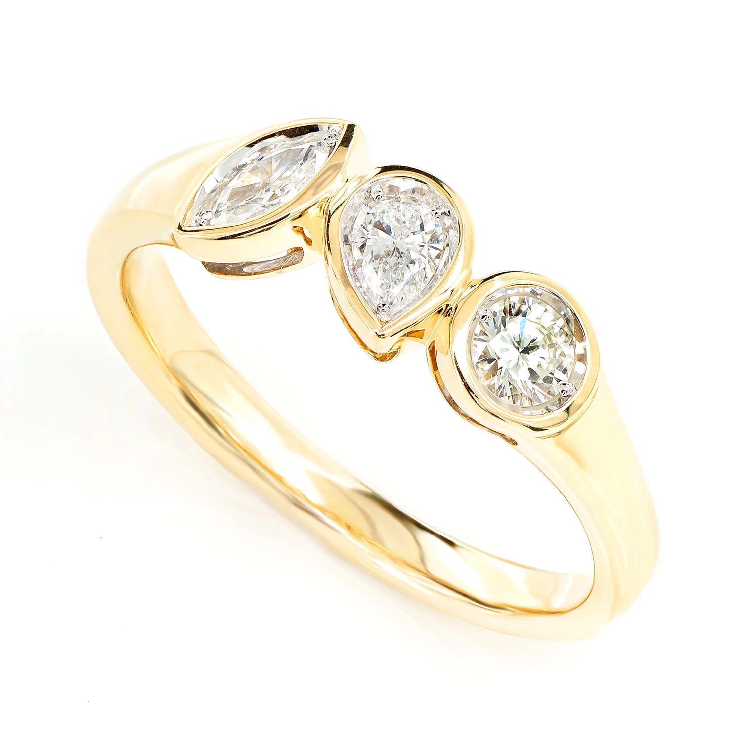 Multi-Shape Bezel Trio Diamond Band in 14K rose gold, alternate view 6