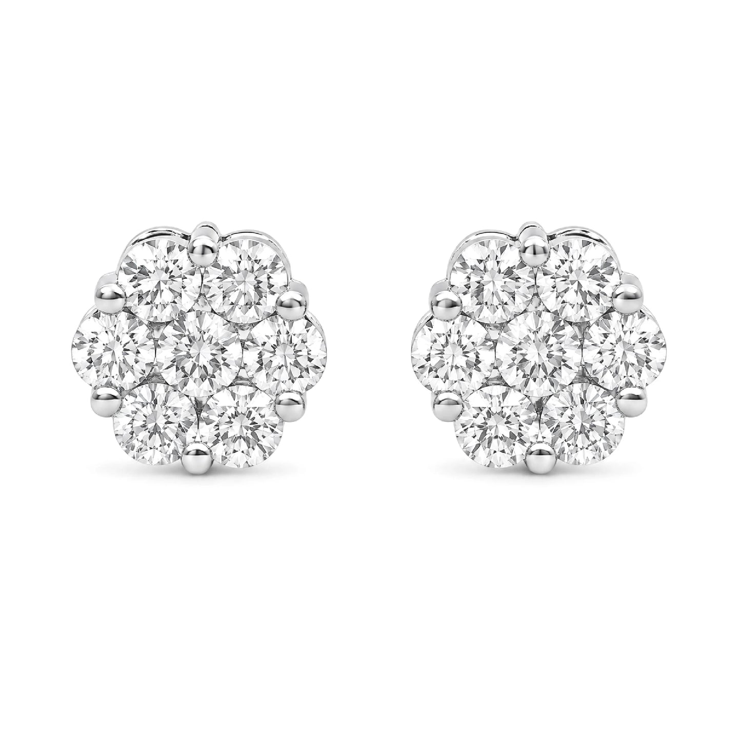 Flower Diamond Studs in 14K white gold, 2.00ctw, front view