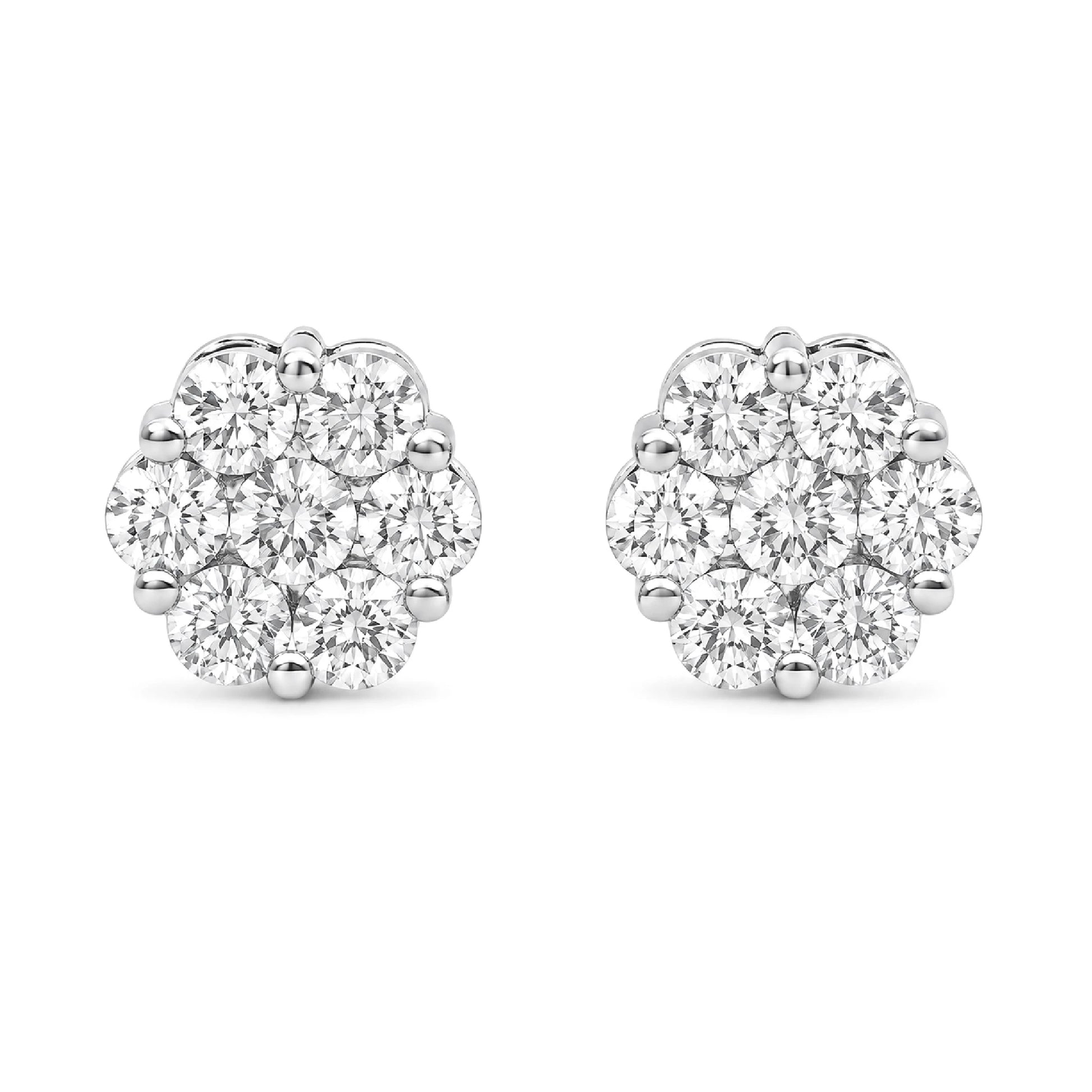 Flower Diamond Studs in 14K white gold, 2.00ctw, front view