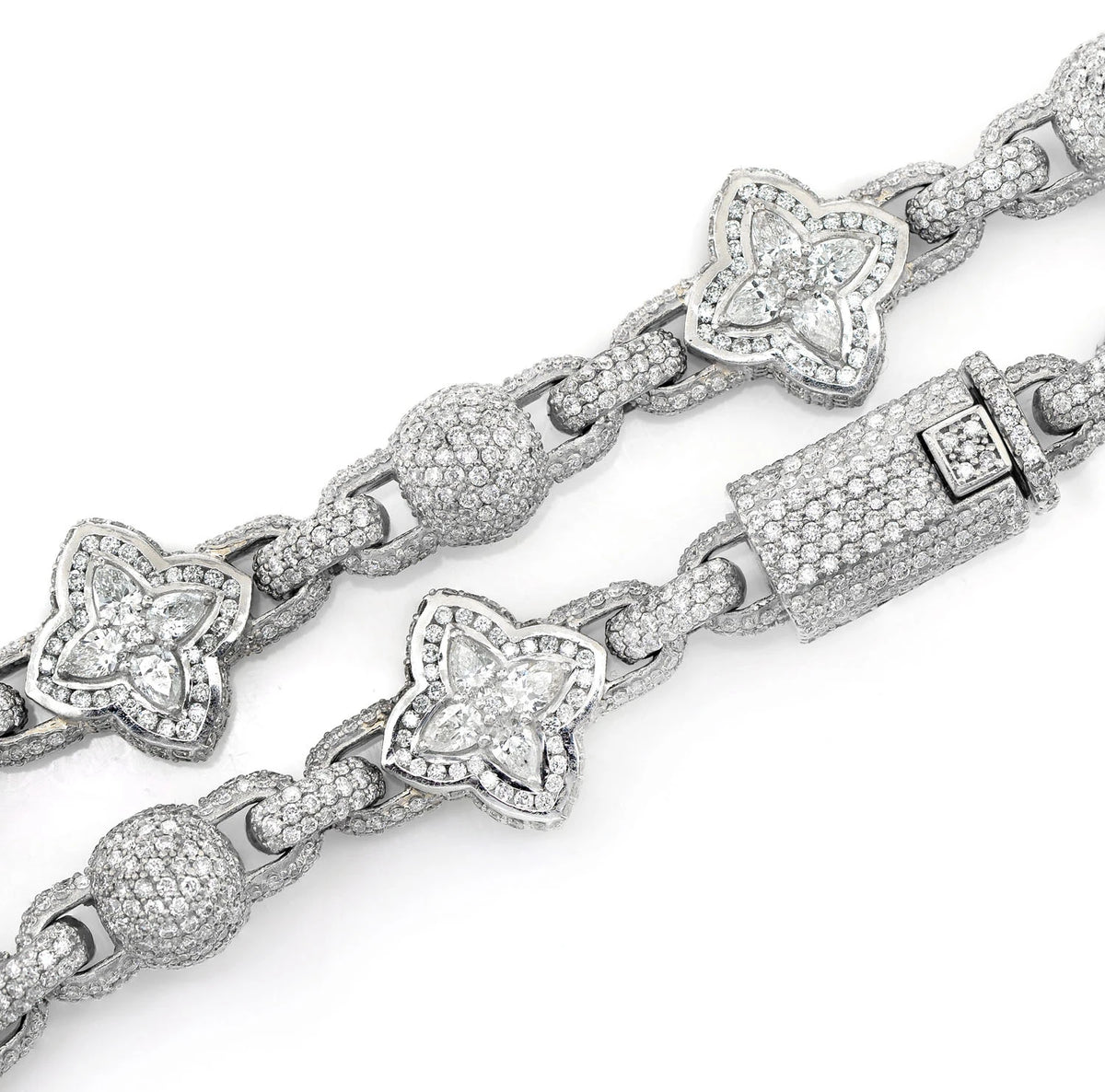 Beaded Floral Marquise Diamond Link Necklace