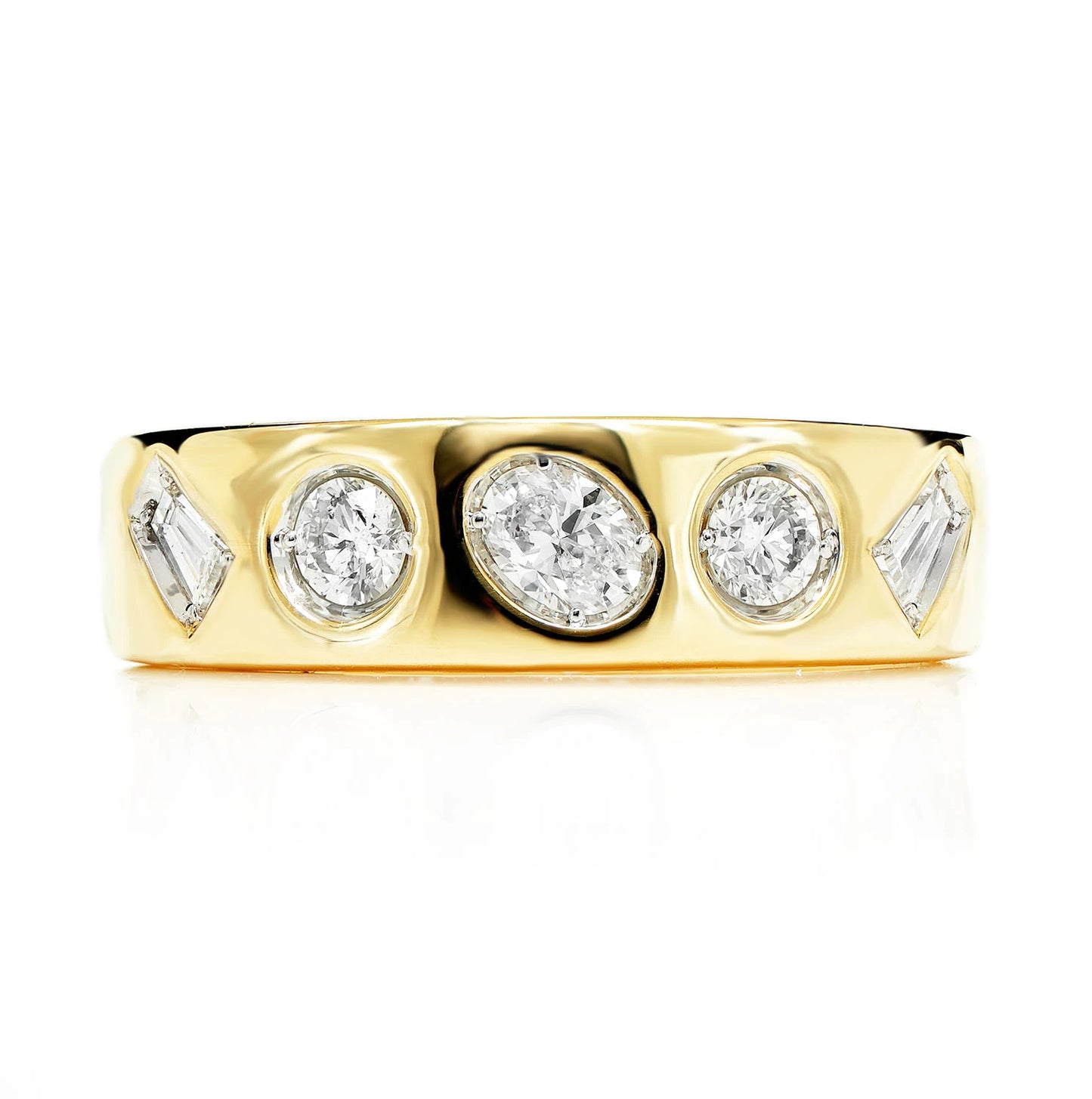 Multi-Shape Flush Set Diamond Band in 14K yellow gold, front view