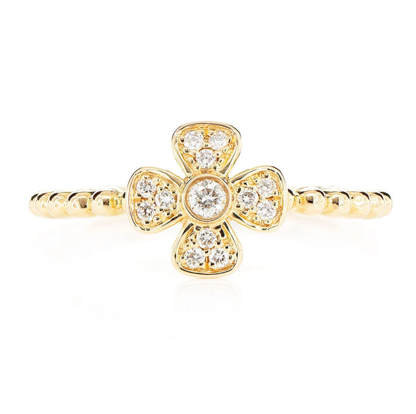 Beaded Bezel Flower Diamond Ring